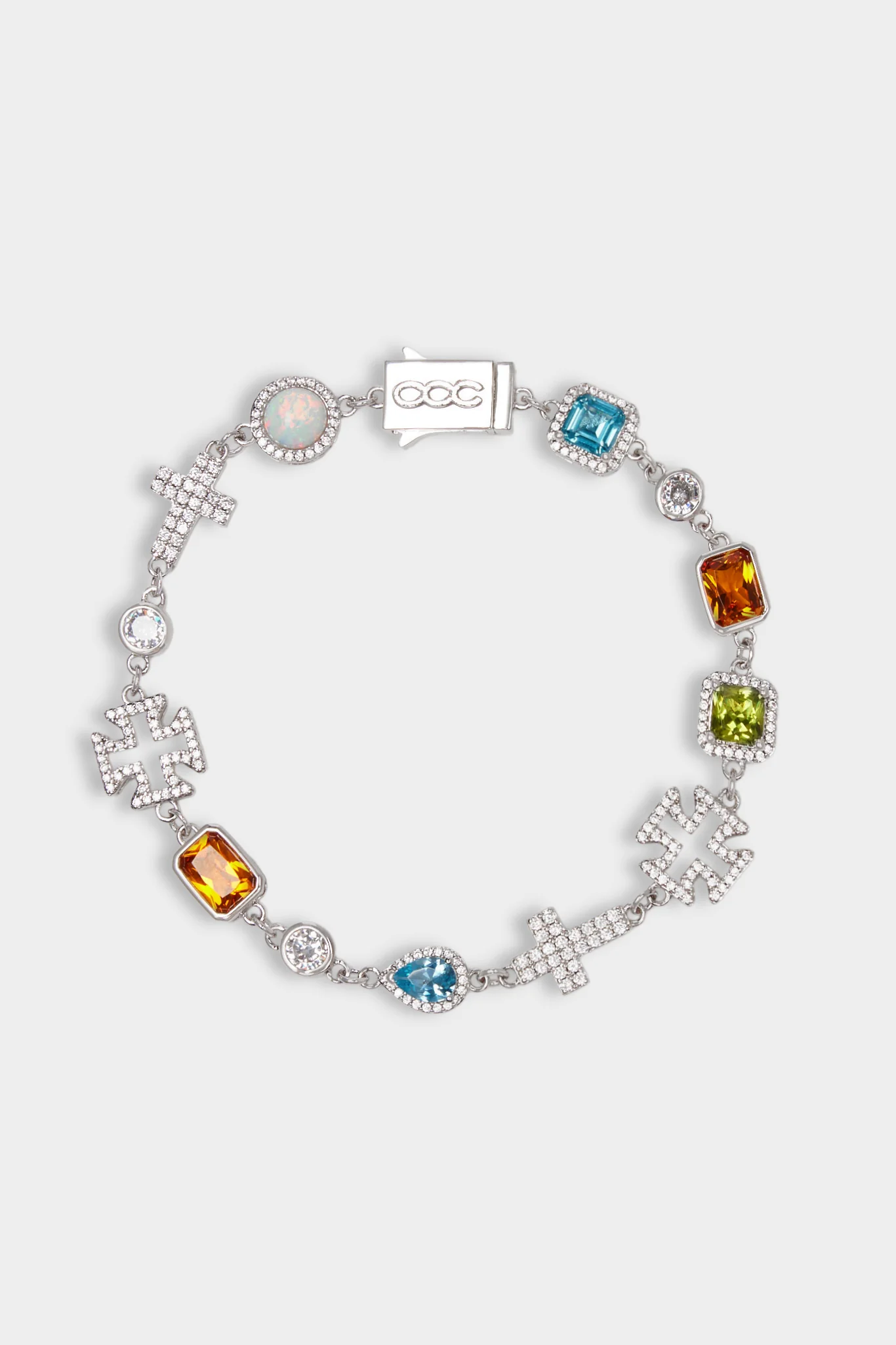 Multi Gemstone & Cross Chain + Bracelet - White - 10mm - Image 4
