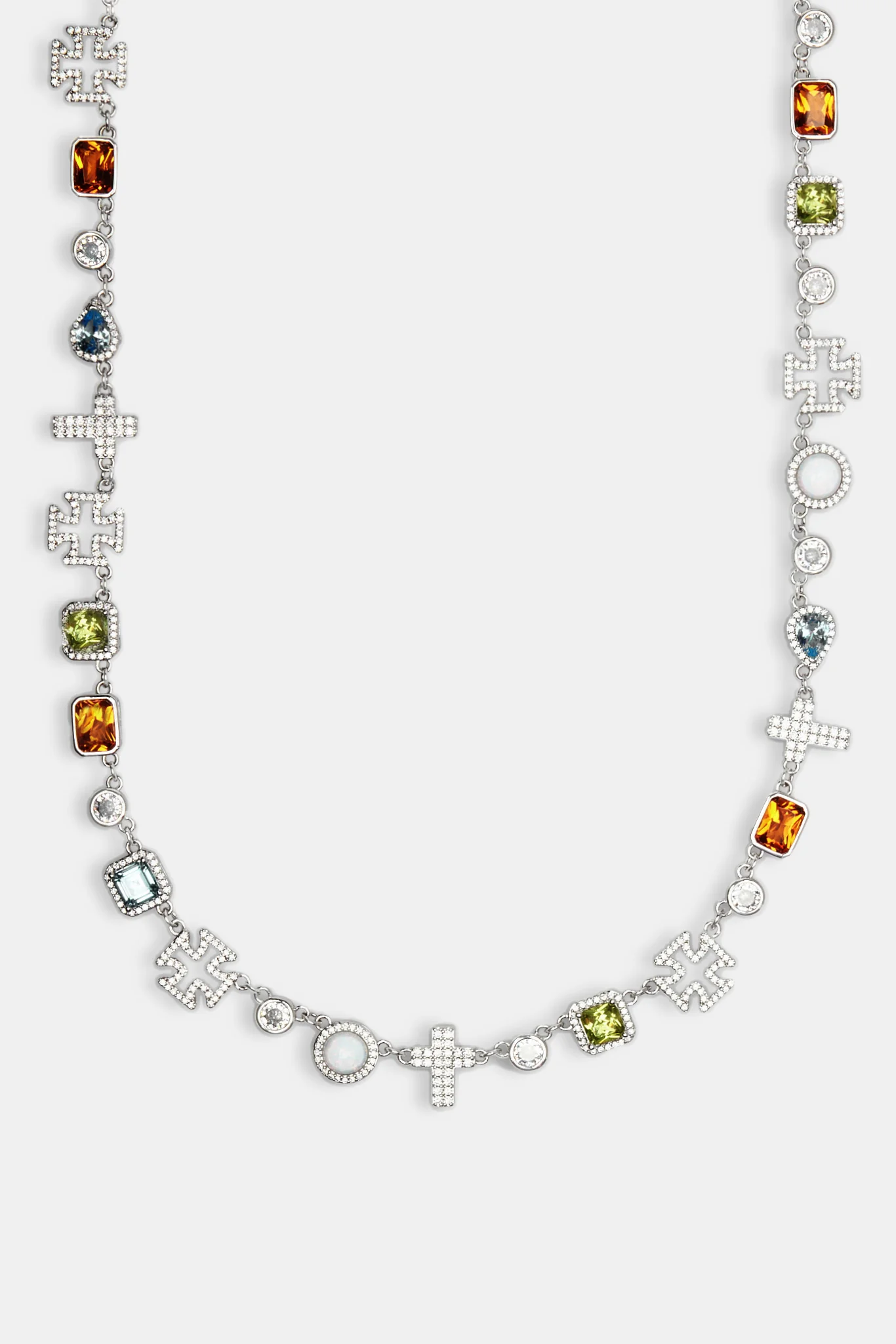 Multi Gemstone & Cross Chain - White - 10mm - Image 2