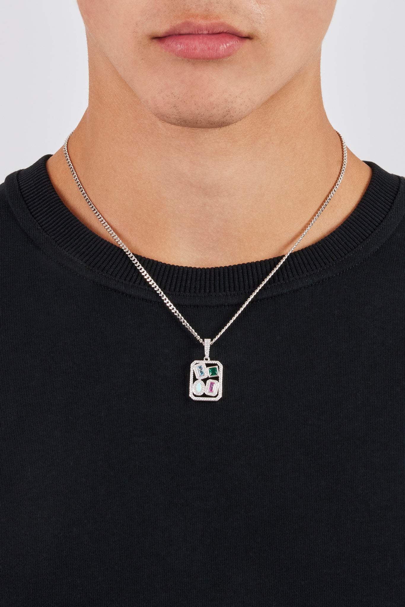 Multi Gemstone Iced Pendant - 20mm - Image 2
