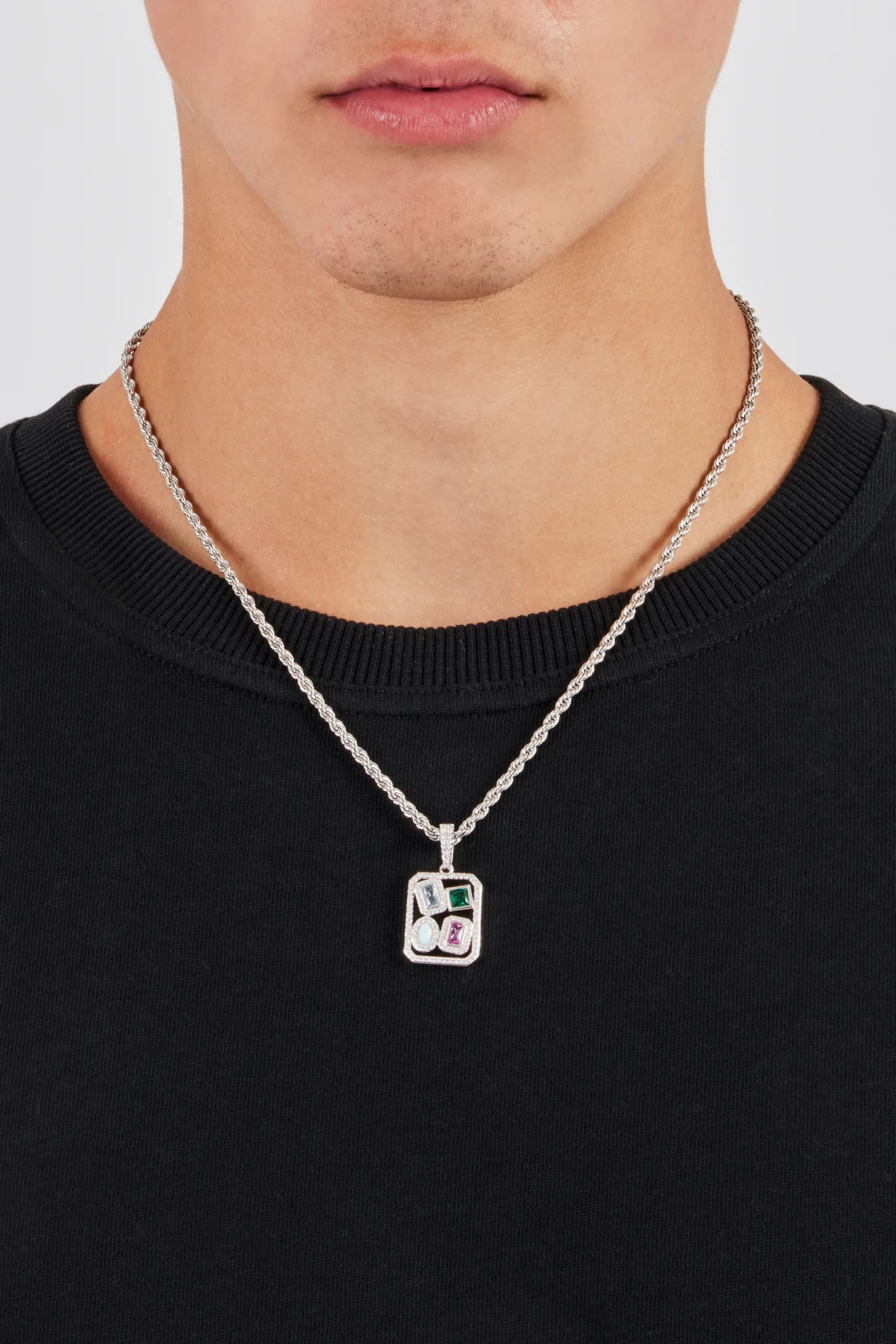 Multi Gemstone Iced Pendant - 20mm - Image 3