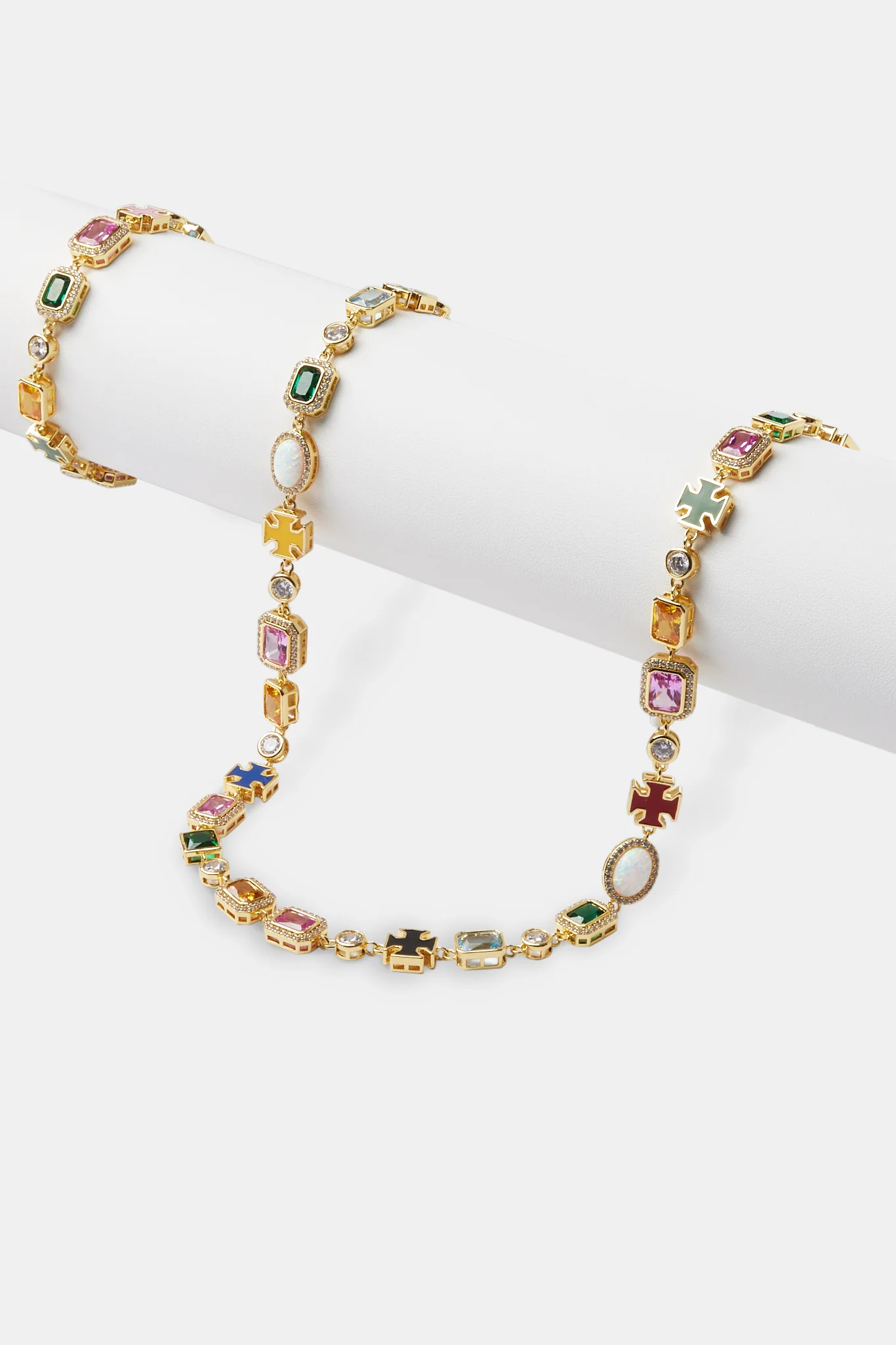 Multi Gemstone Motif Necklace & Bracelet - Gold - 10mm - Image 2