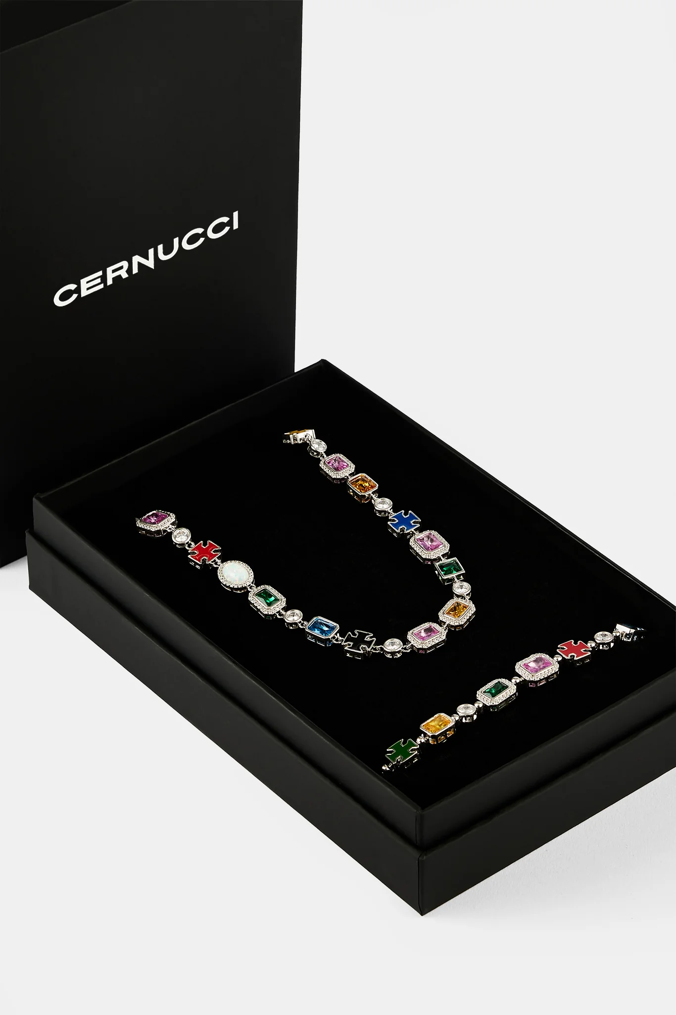 Multi Gemstone Motif Necklace & Bracelet - White - 10mm