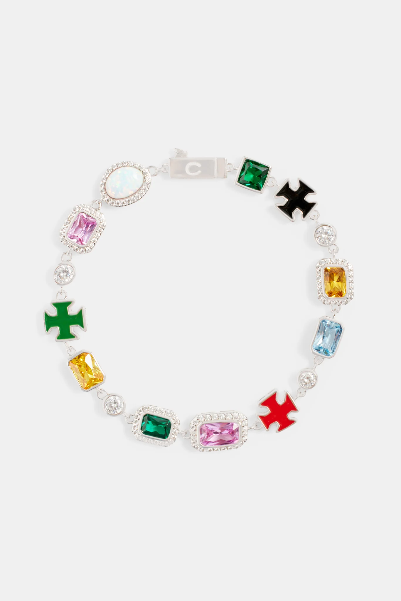 Multi Gemstone Motif Necklace & Bracelet  - White - 10mm - Image 3