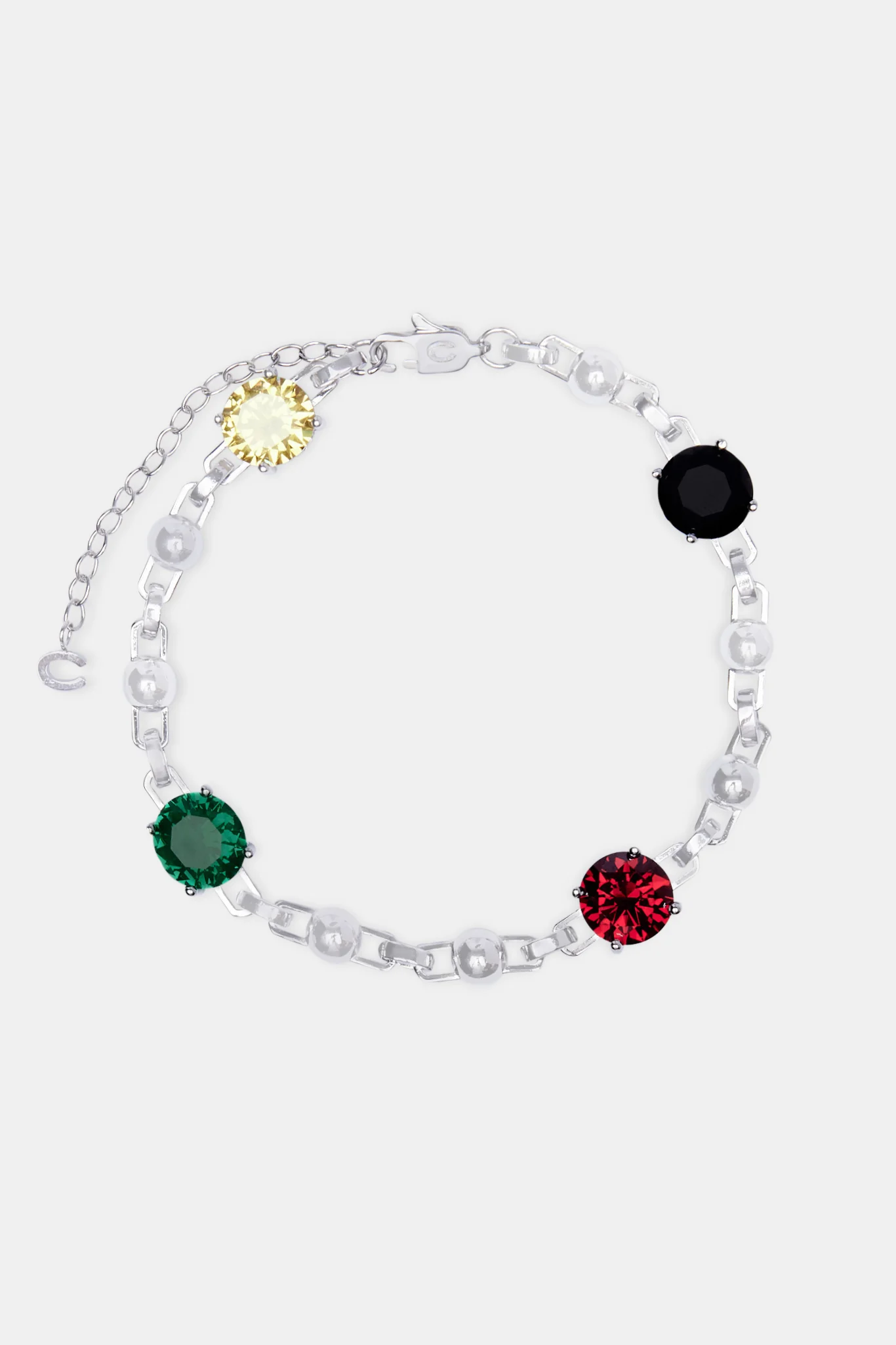 Multi Iced CZ Gem & Ball Chain Mix Bracelet - White - Image 2