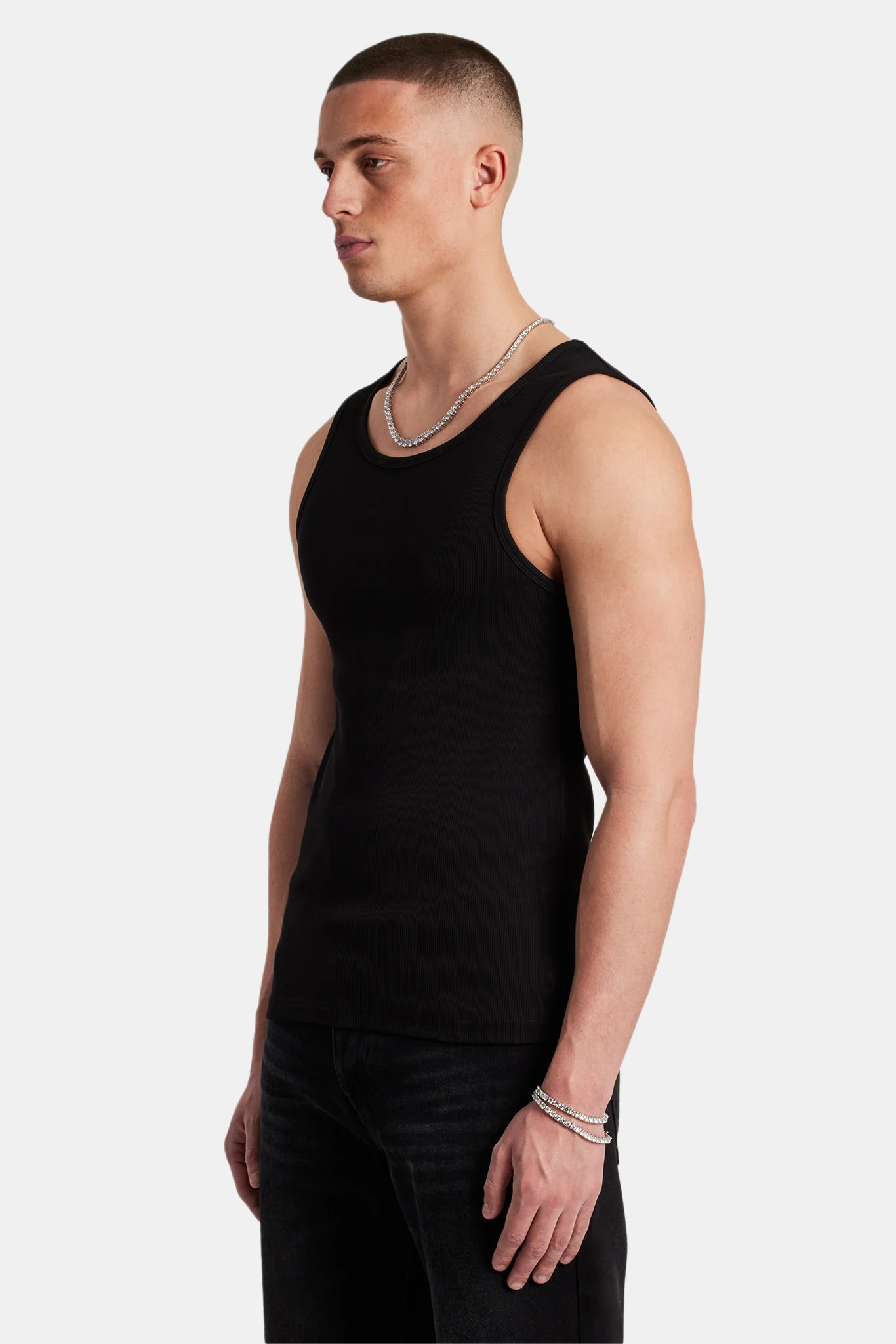 Cernucci Muscle Fit Ribbed Vest - Black - Image 2
