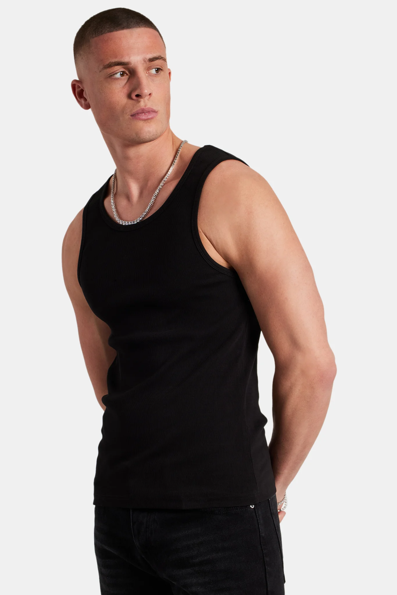 Cernucci Muscle Fit Ribbed Vest - Black - Image 5