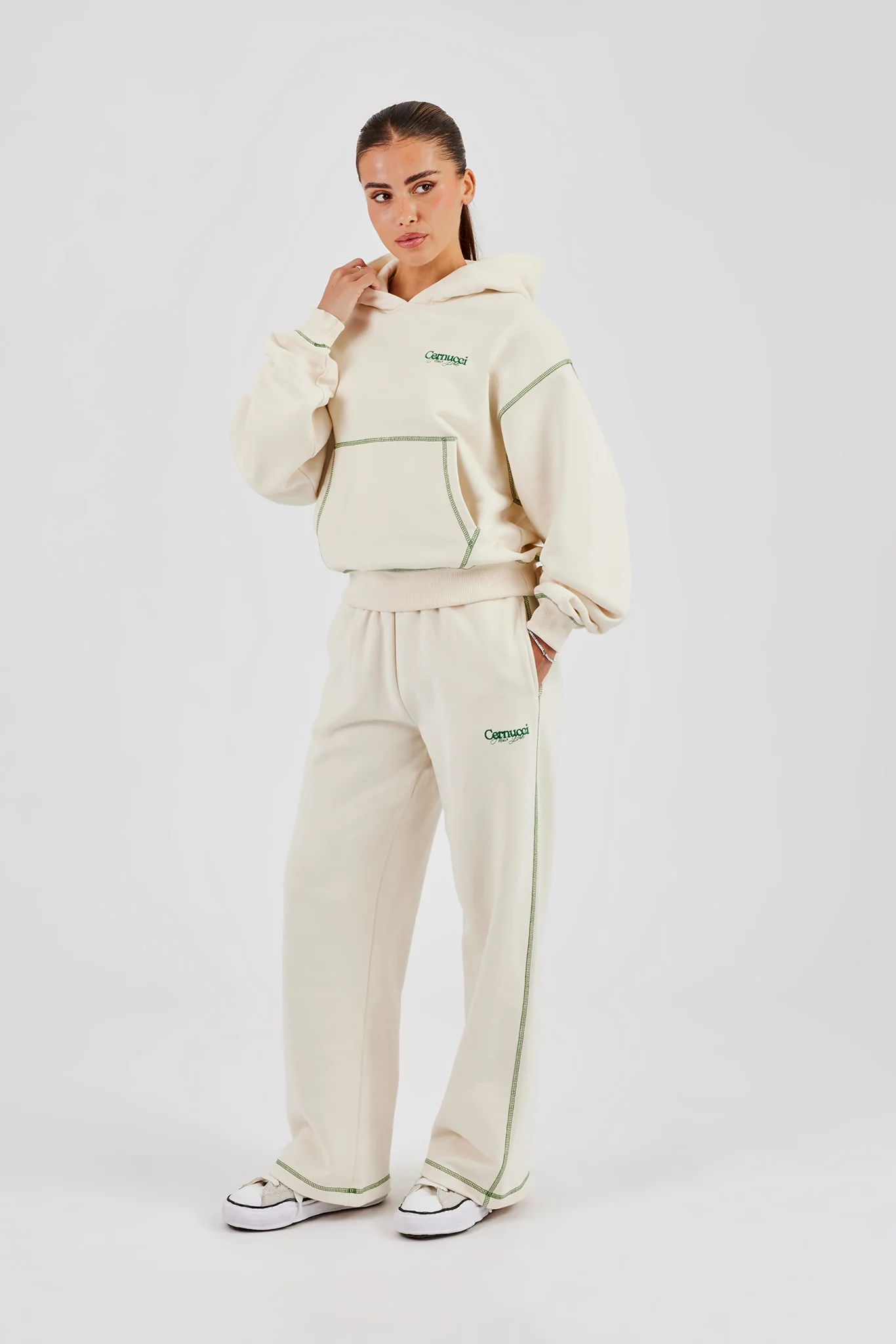 New York Contrast Stitch Boxy Hoodie - Off White - Image 3