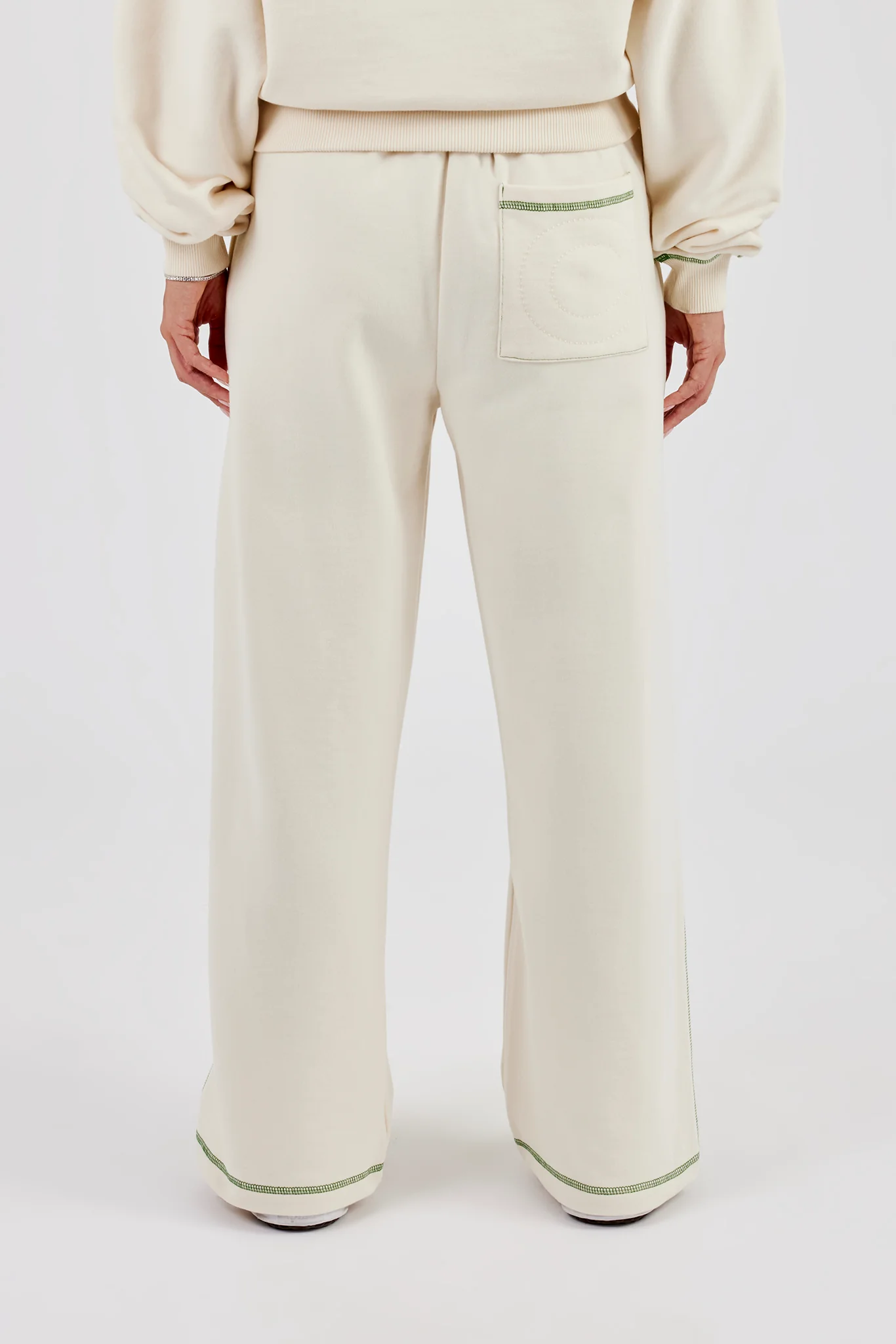 New York Contrast Stitch Wide Leg Jogger - Off White - Image 5