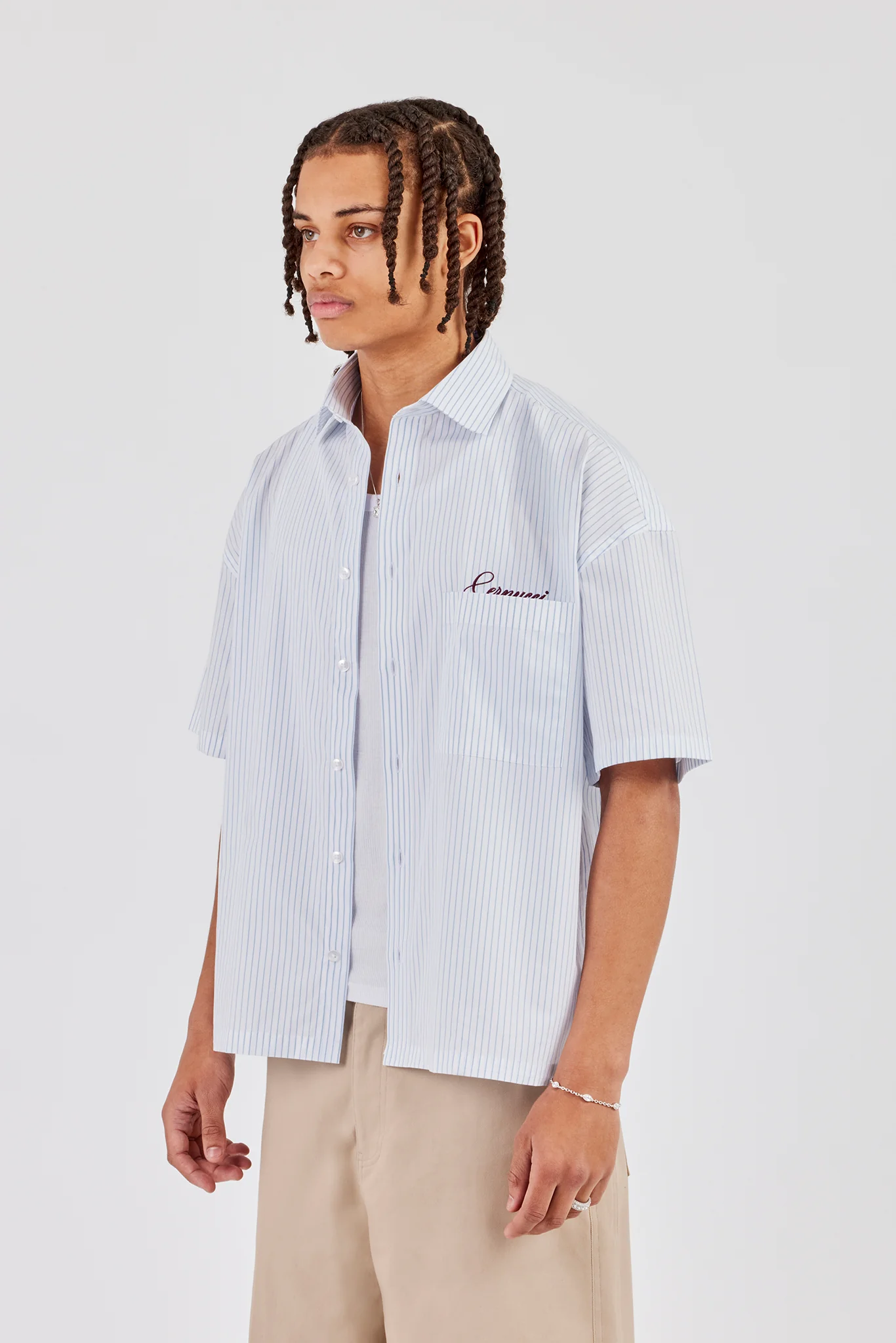 New York Embroidered Stripe Shirt - Light Blue - Image 4