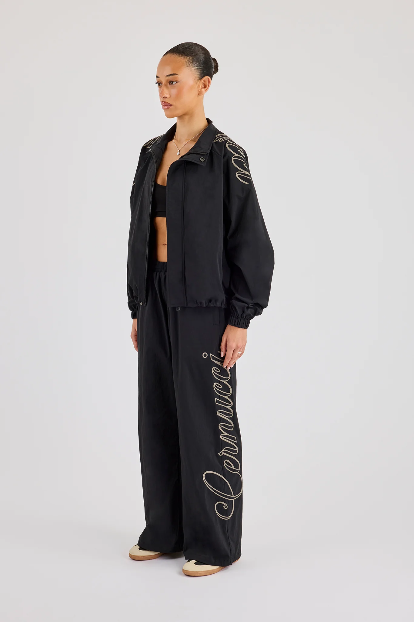 Nylon Branded Track Jacket & Baggy Jogger - Black - Image 2