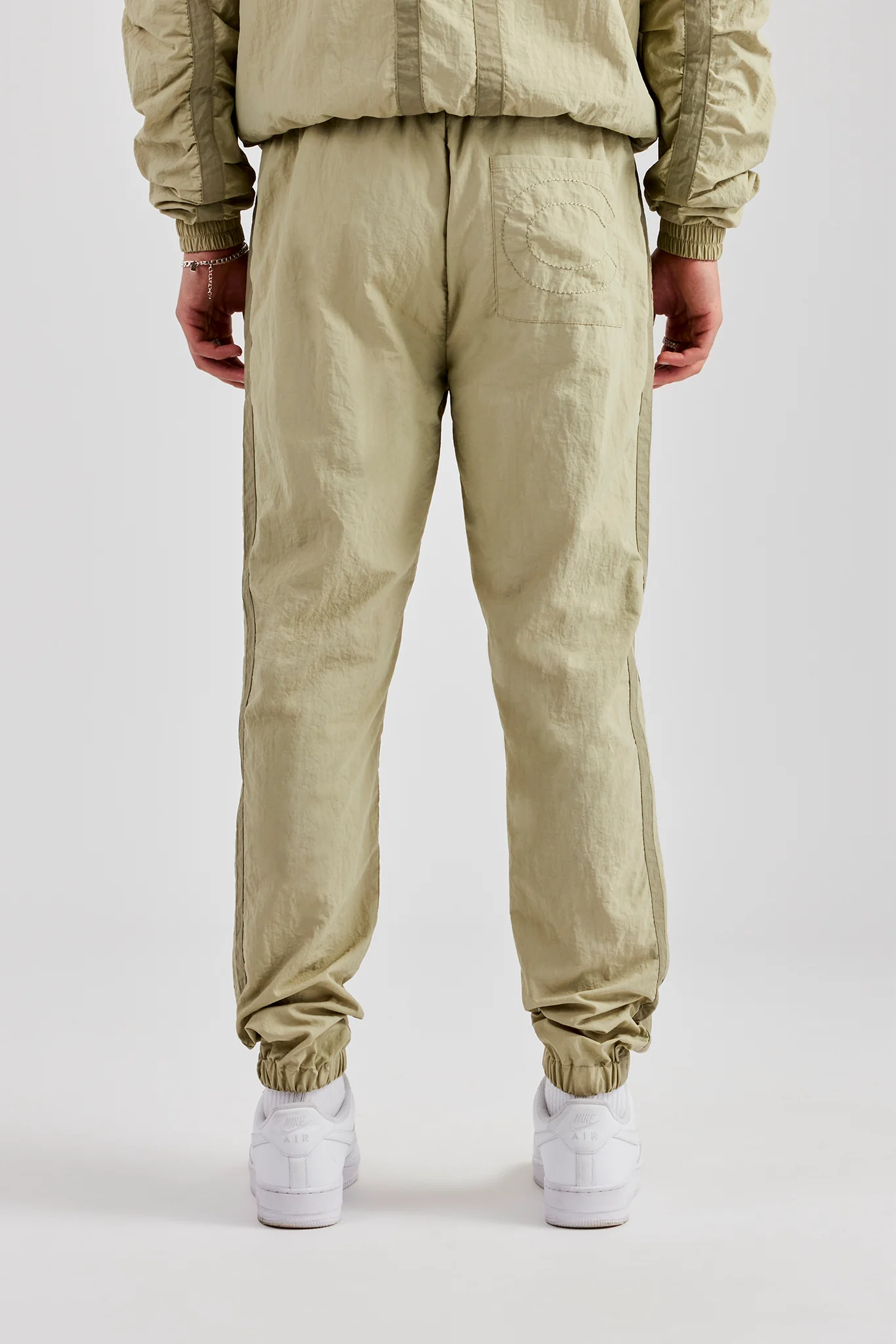 Nylon Colour Block Cuffed Jogger - Light Khaki - Image 3