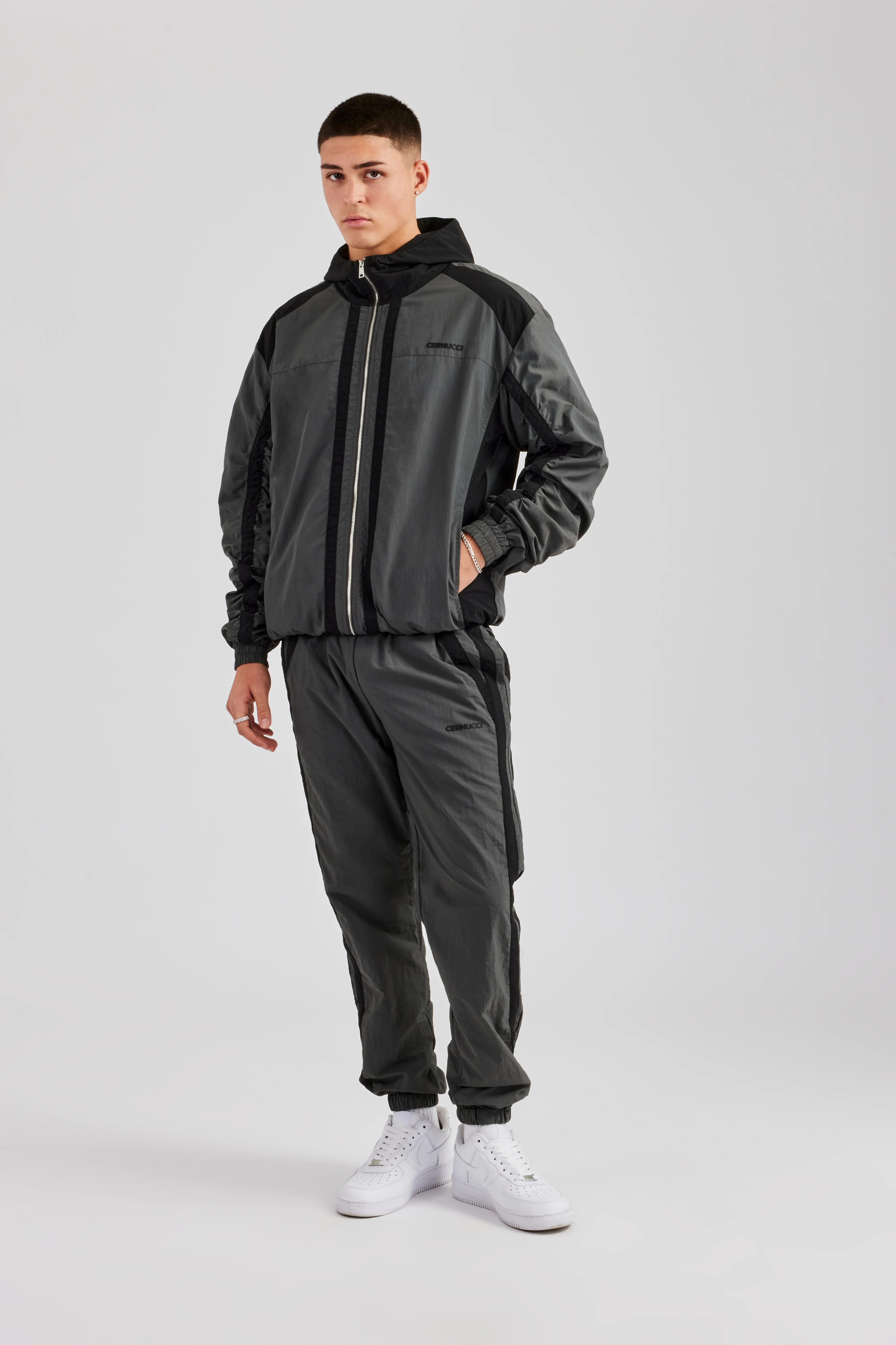 Nylon Colour Block Zip Through Jacket - Charcoal - Image 4
