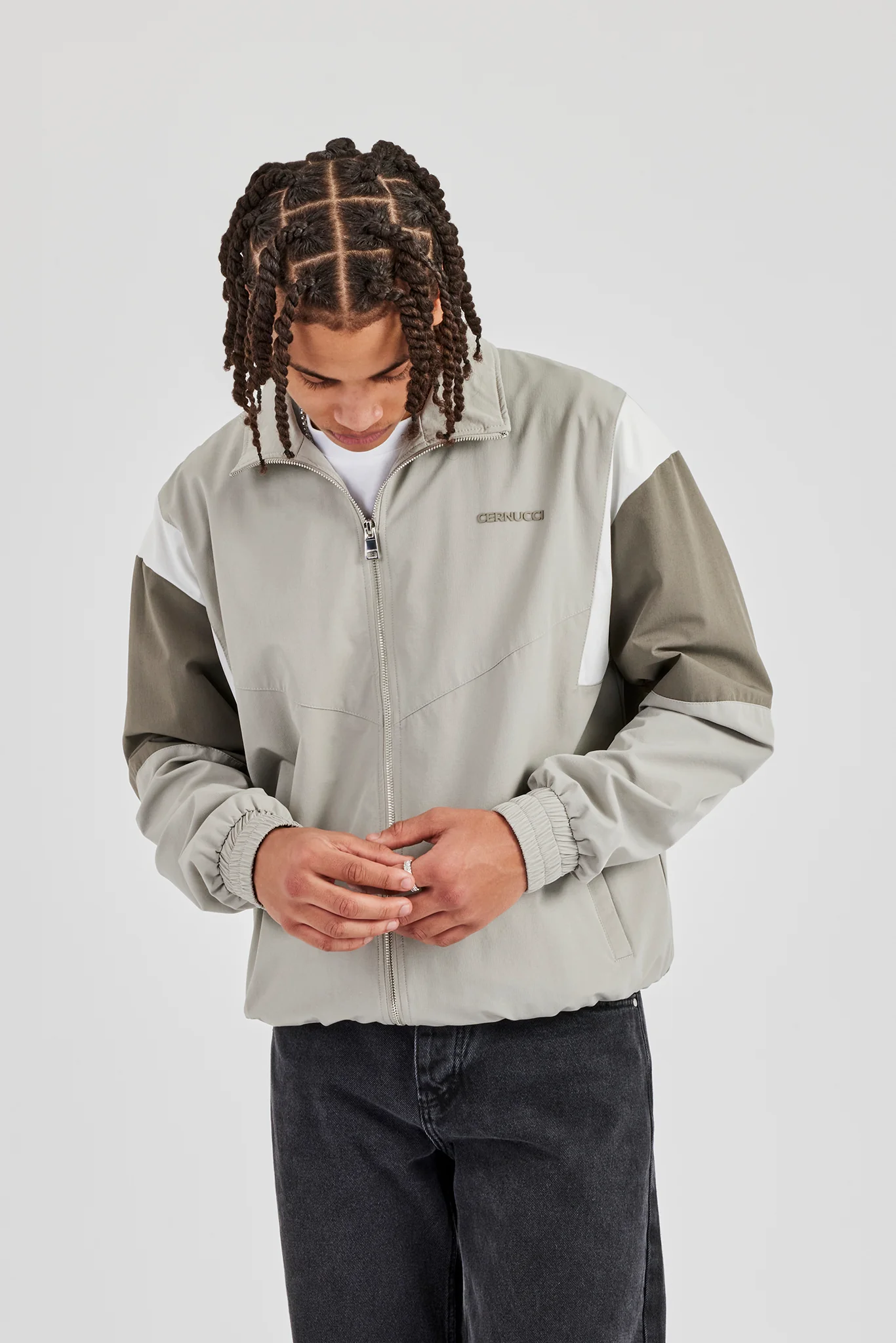 Nylon Colour Block Zip Through Jacket - Grey - Image 4
