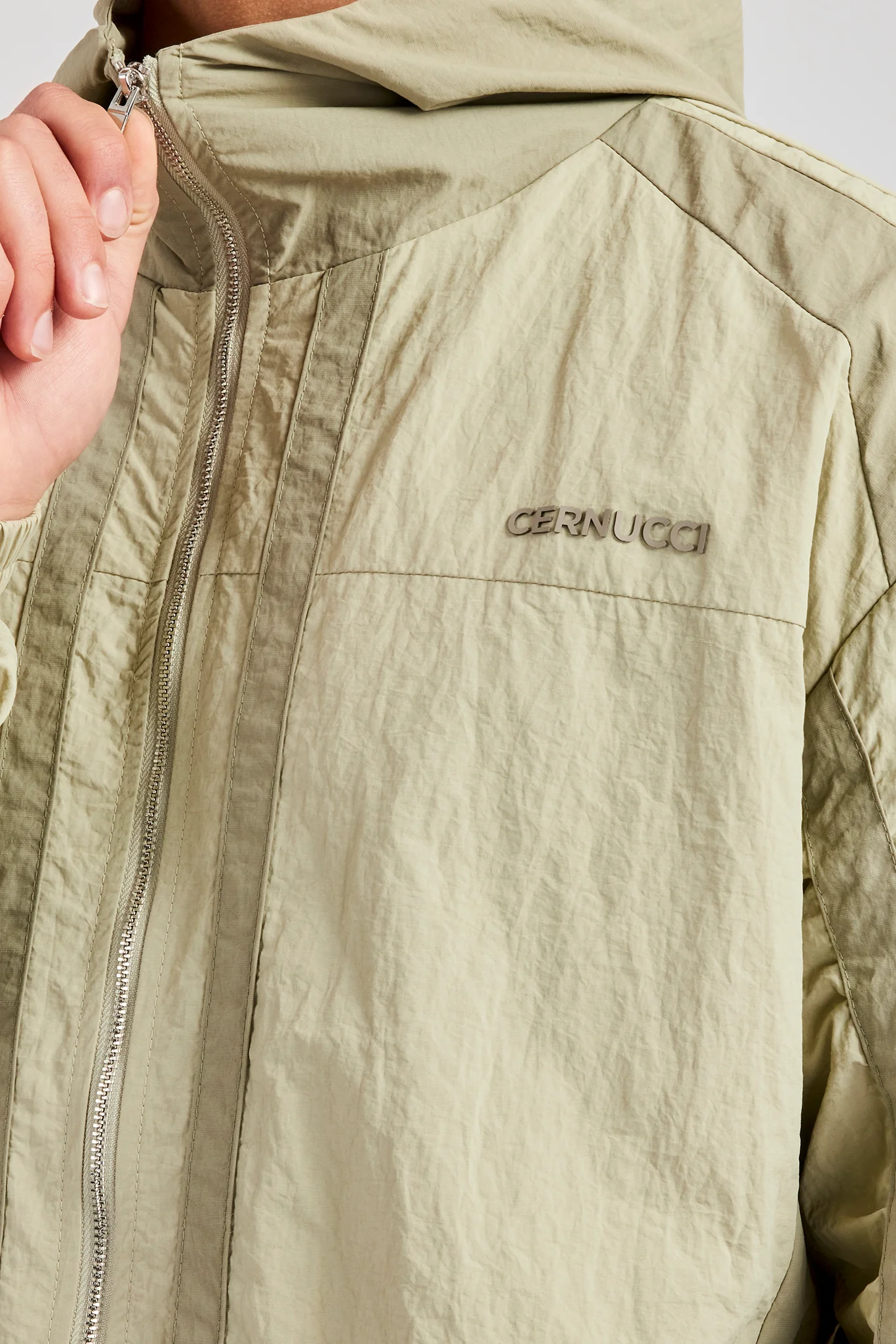 Nylon Colour Block Zip Through - Light Khaki - Image 2