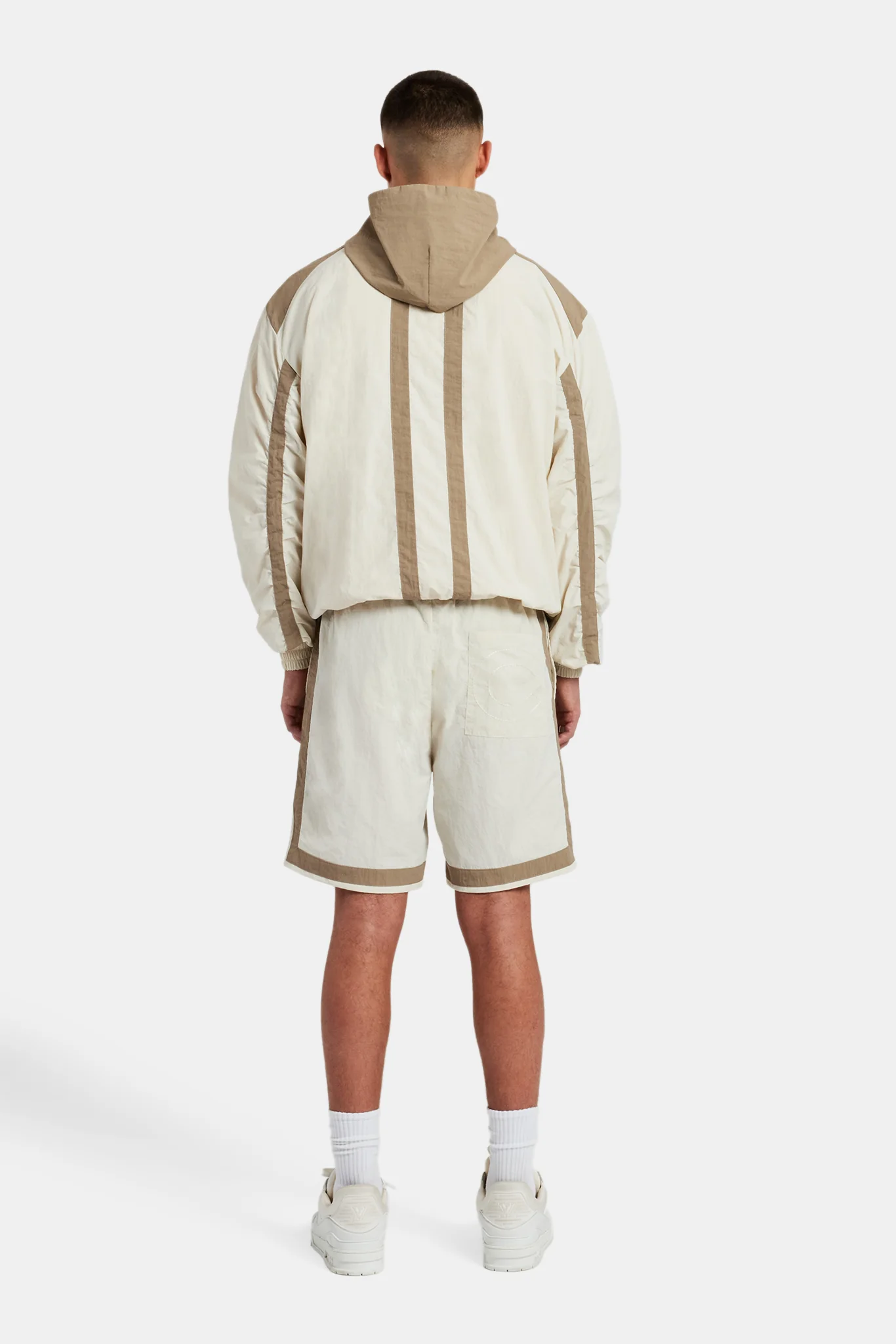 Nylon Colour Block Zip Through & Short Set - Off White - Image 3