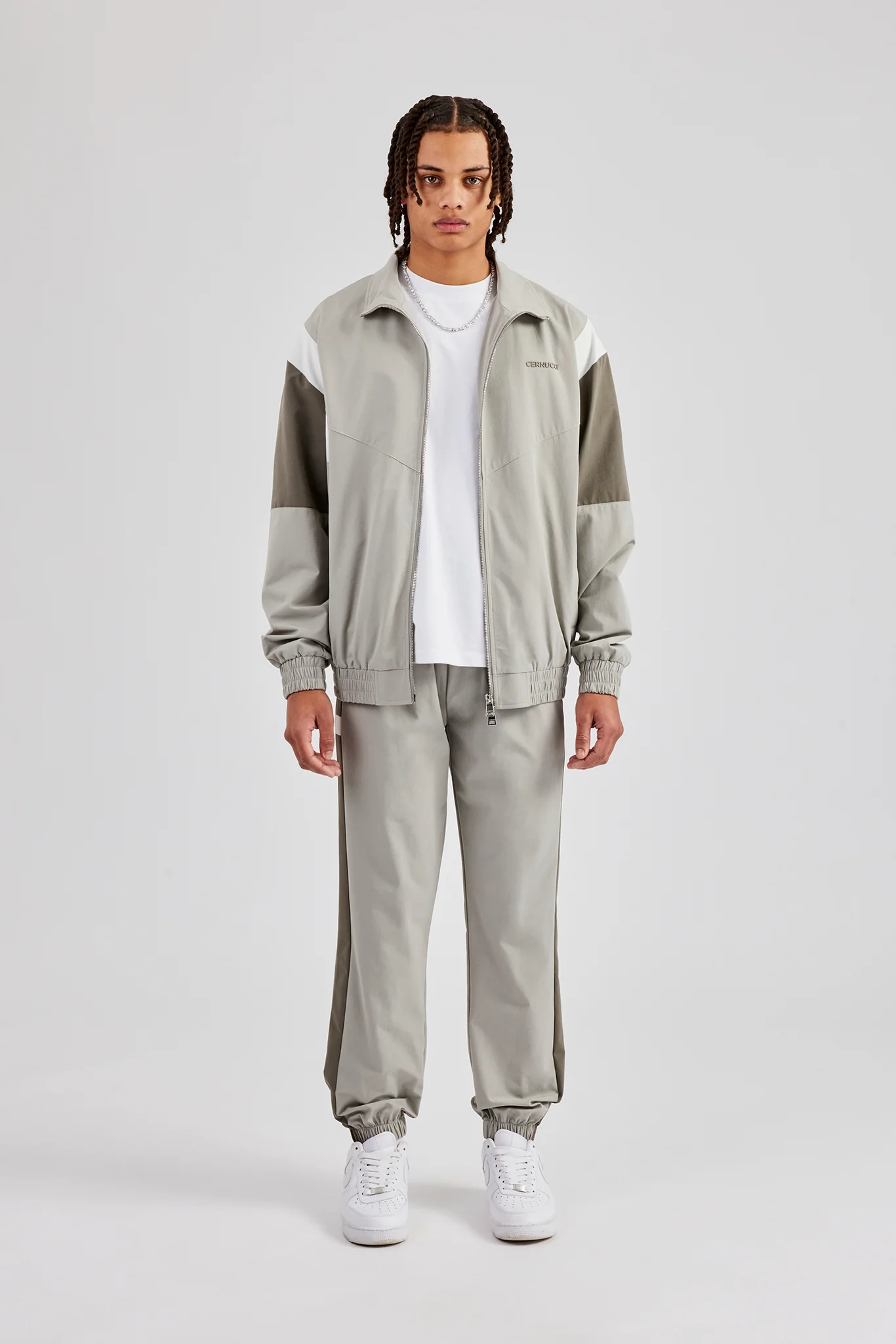 Nylon Colour Block Zip Through Tracksuit - Grey - Image 2