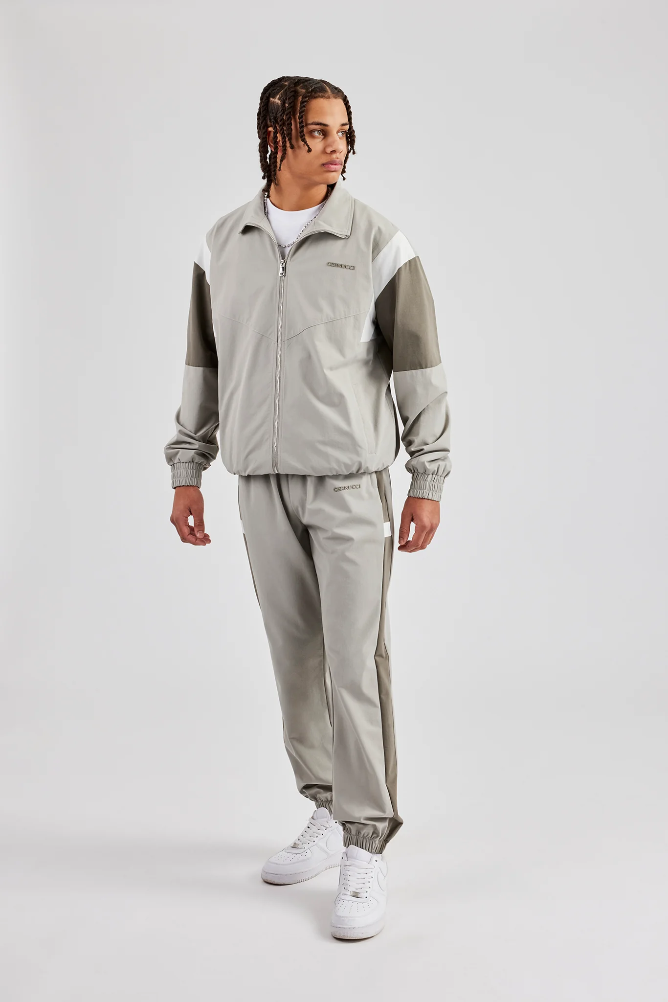 Nylon Colour Block Zip Through Tracksuit - Grey - Image 3