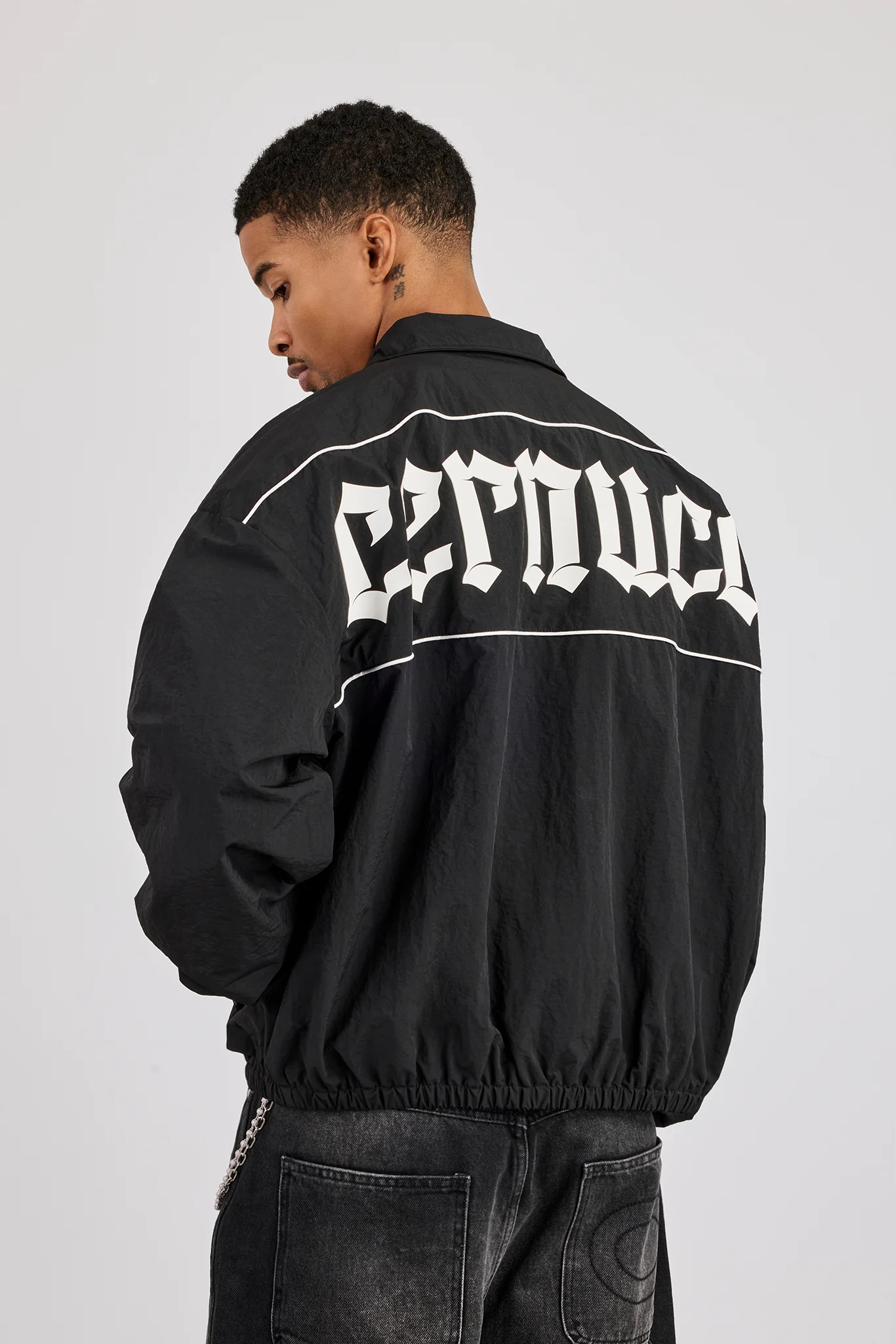 Nylon Contrast Funnel Neck Track Jacket - Black