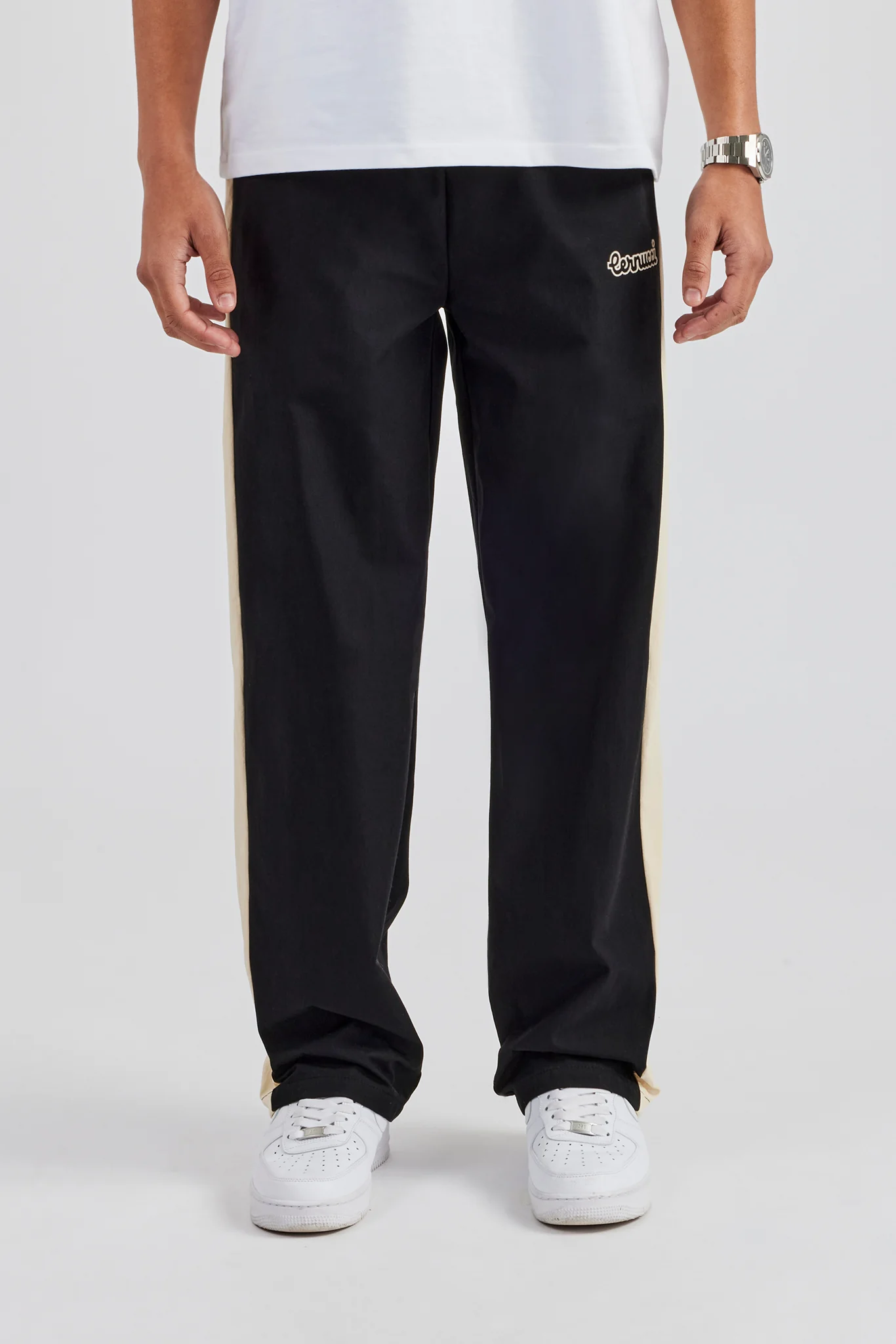 Nylon Contrast Stripe Straight Leg Jogger - Black - Image 2