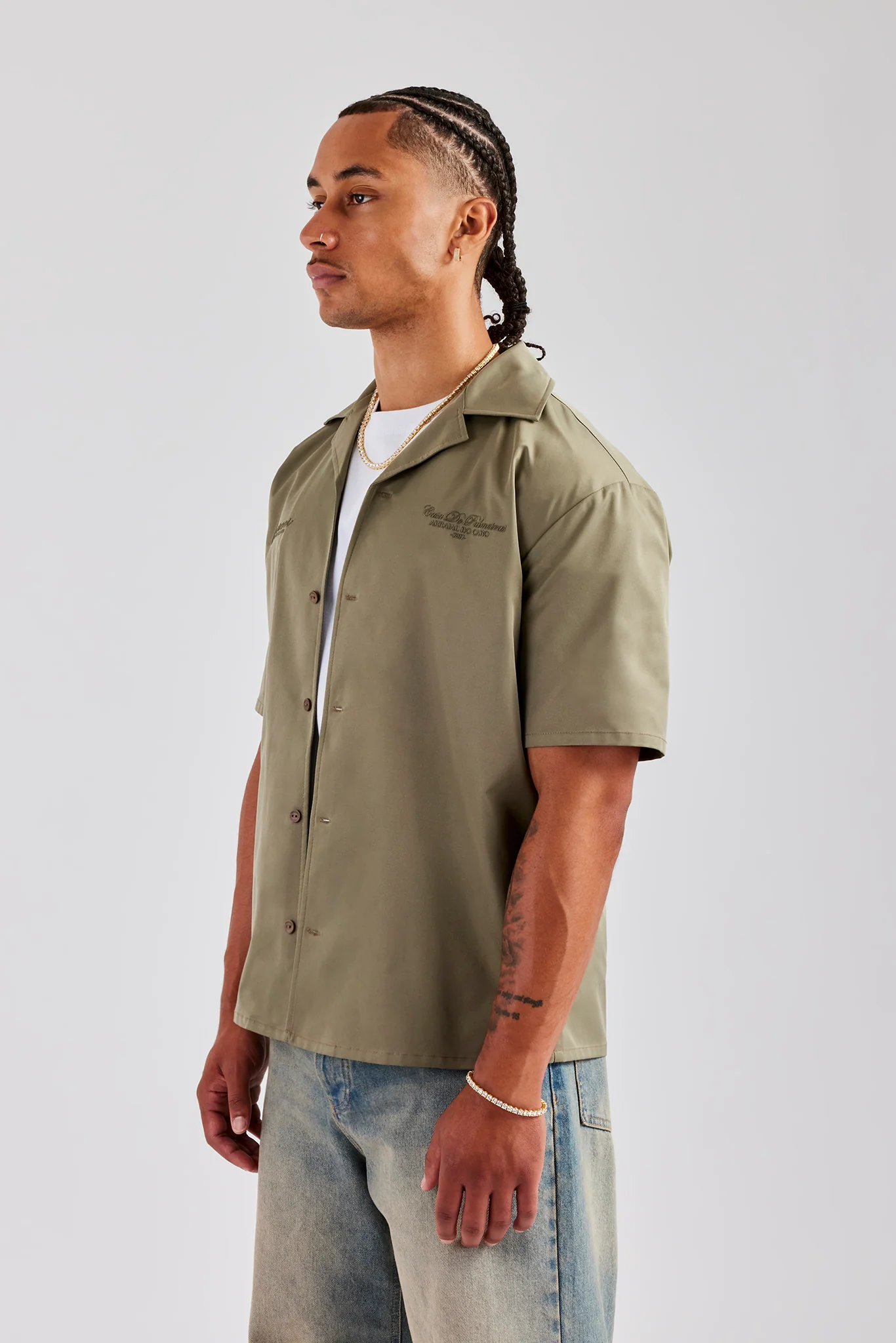 Nylon Embroidered Shirt - Green - Image 3