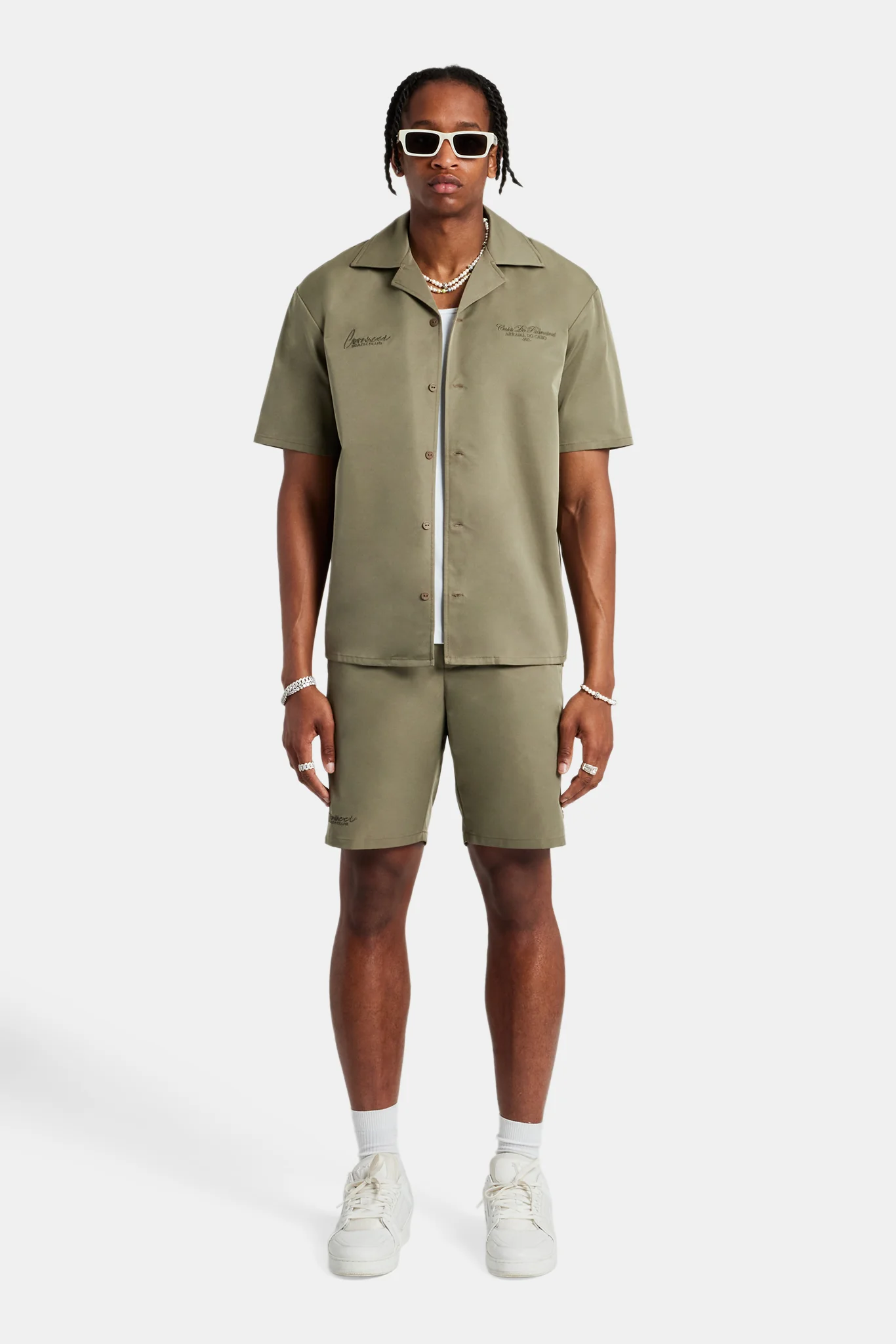 Nylon Embroidered Shirt & Short Set - Green - Image 2