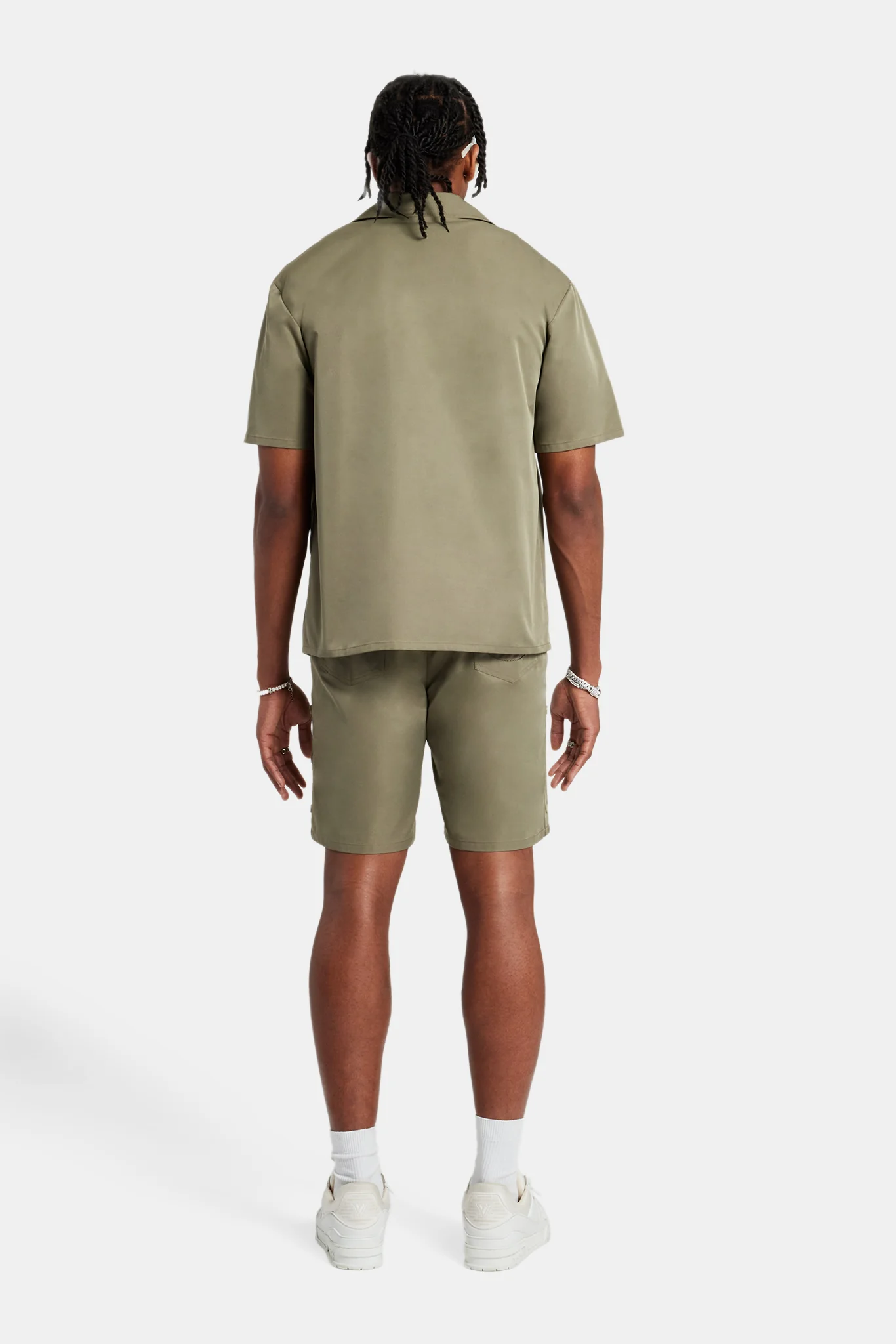 Nylon Embroidered Shirt & Short Set - Green - Image 4