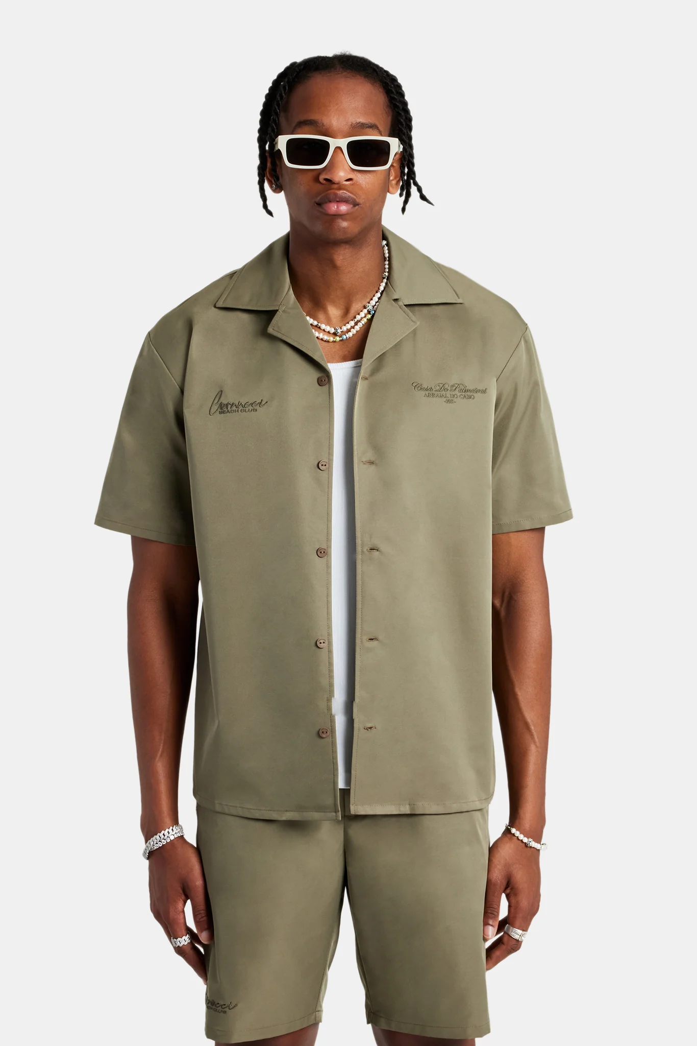 Nylon Embroidered Shirt & Short Set - Green - Image 6