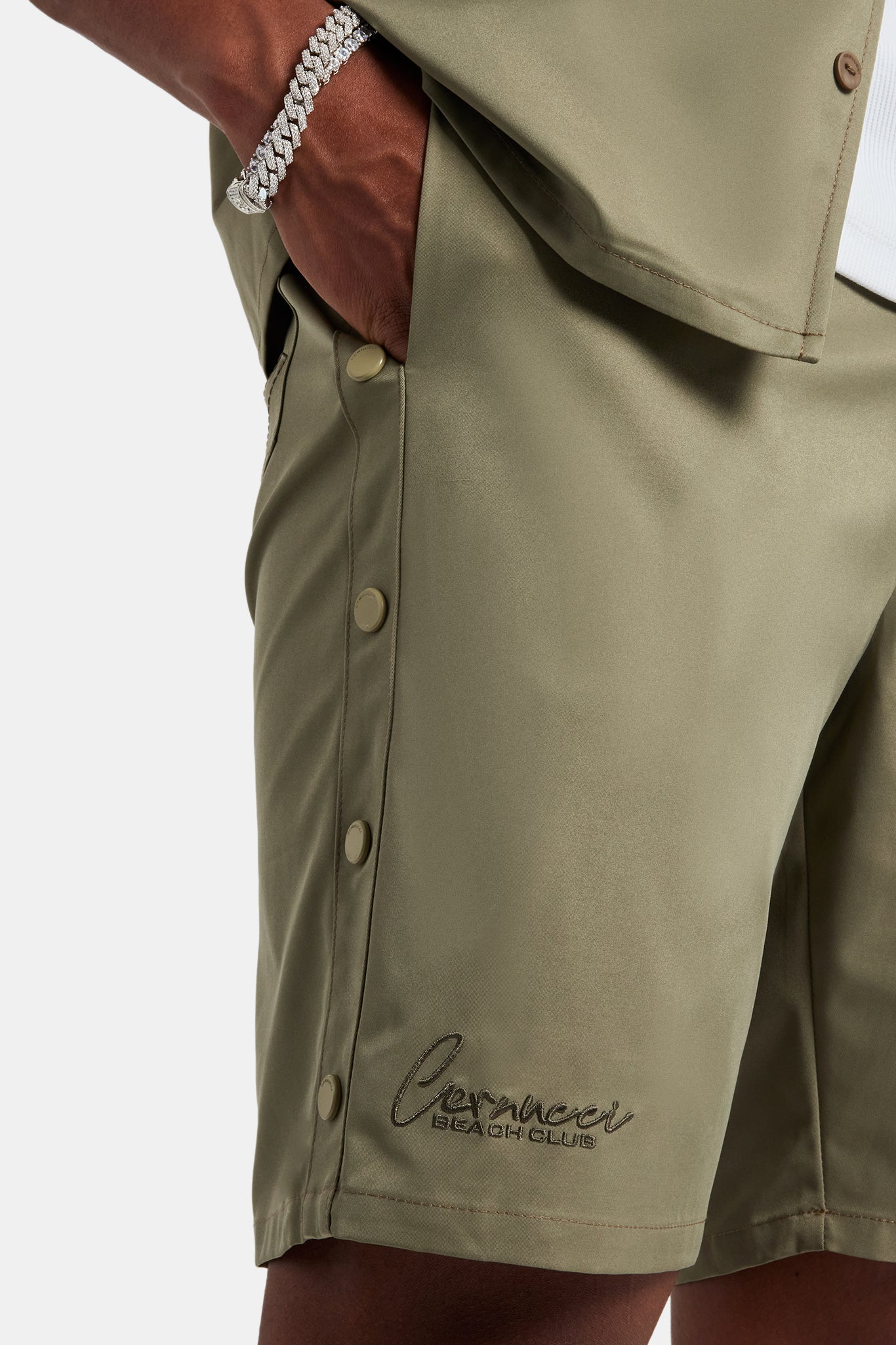 Nylon Embroidered Shirt & Short Set - Green - Image 8