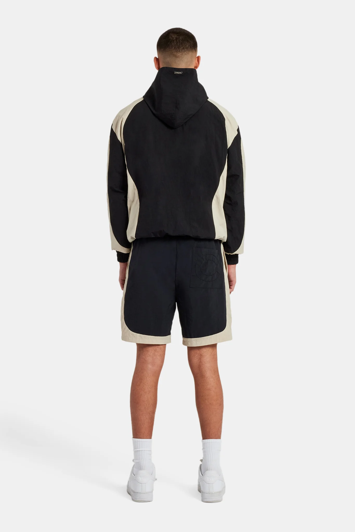 Nylon Hooded Track Jacket & Short Set - Black - Image 3