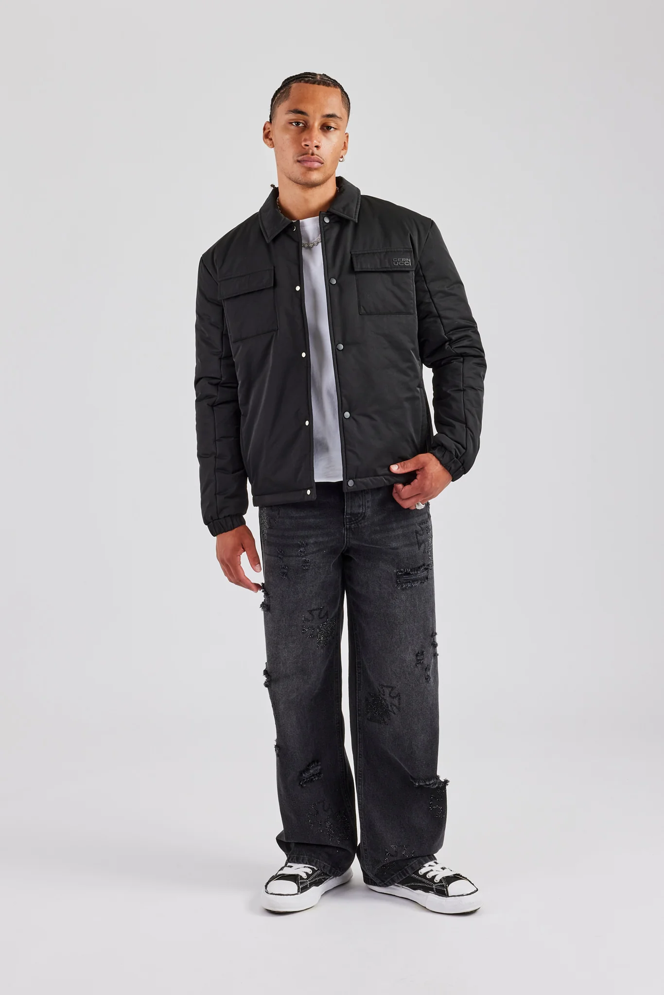 Nylon Padded Harrington Jacket - Black - Image 2