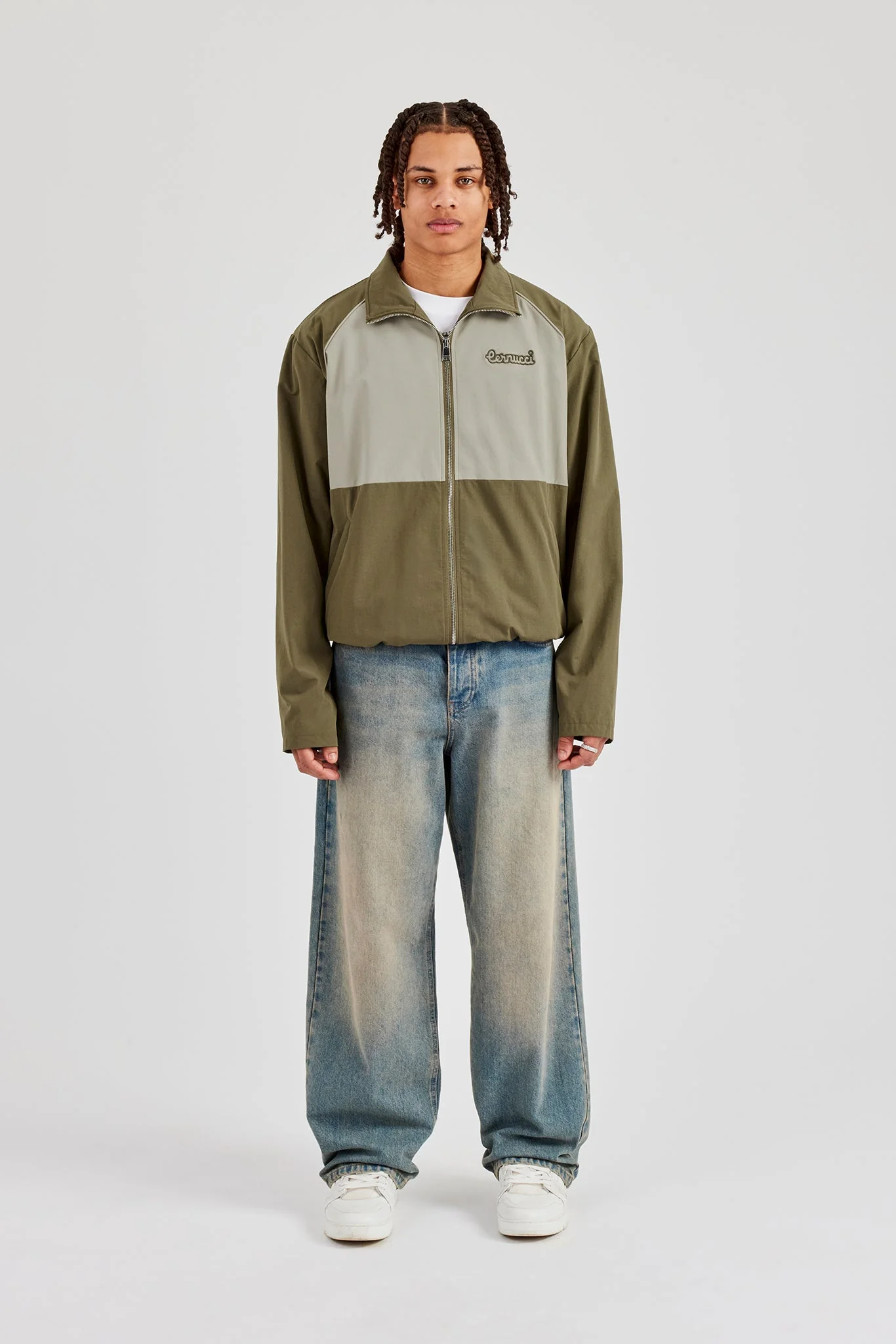 Nylon Panel Funnel Neck Track Jacket - Khaki - Image 5
