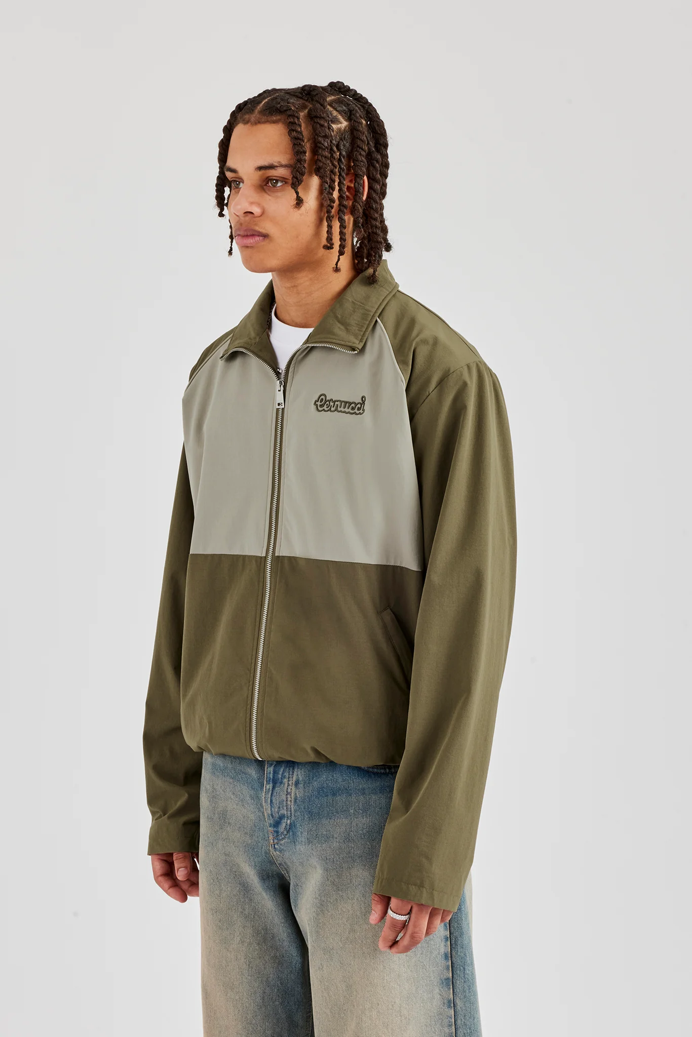 Nylon Panel Funnel Neck Track Jacket - Khaki - Image 7