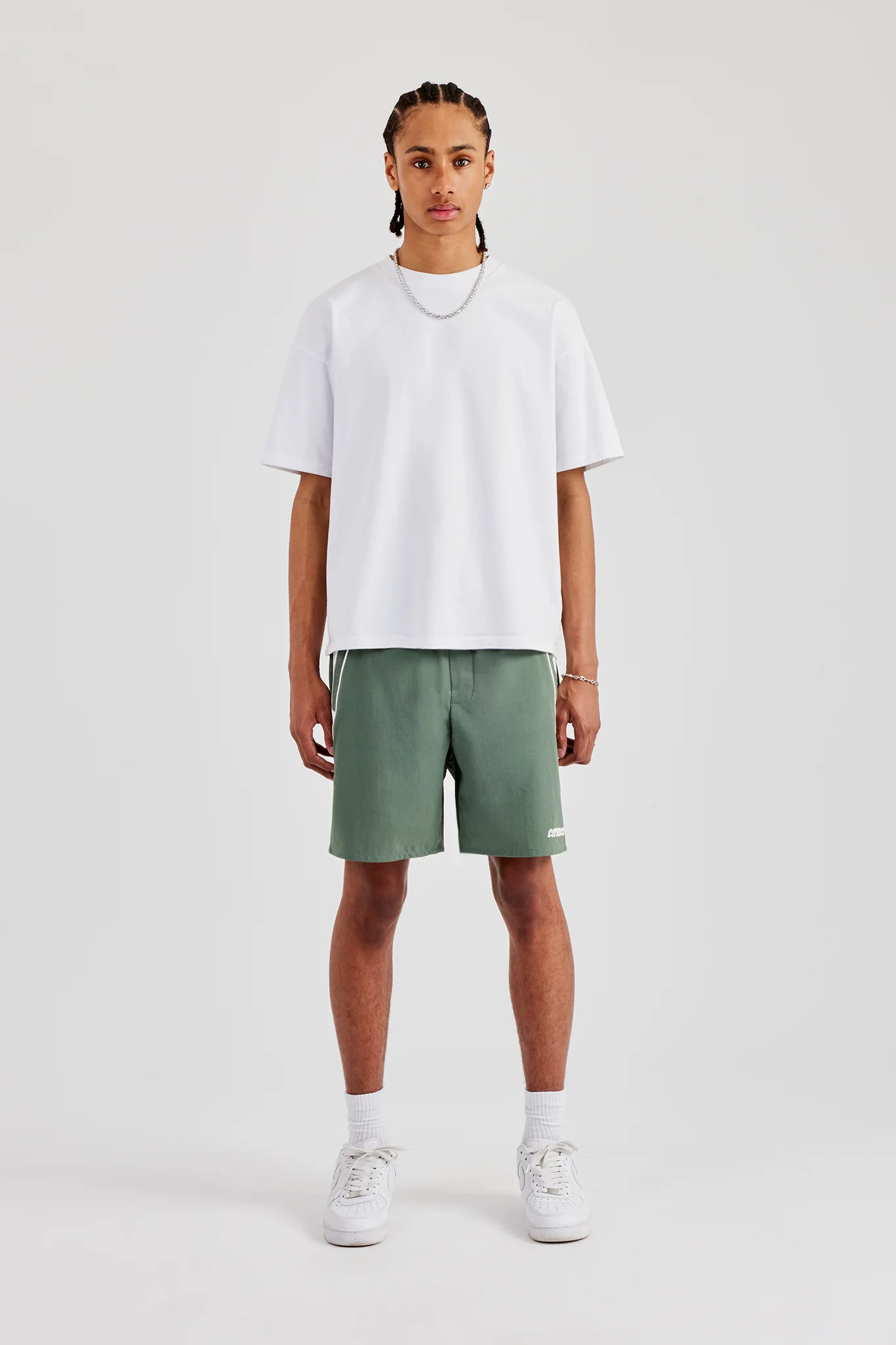 Nylon Panelled Relaxed Track Short - Green - Image 4