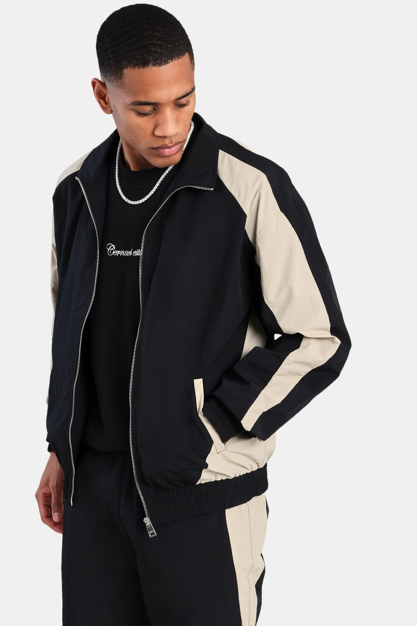 Nylon Panelled Tracksuit - Black - Image 3
