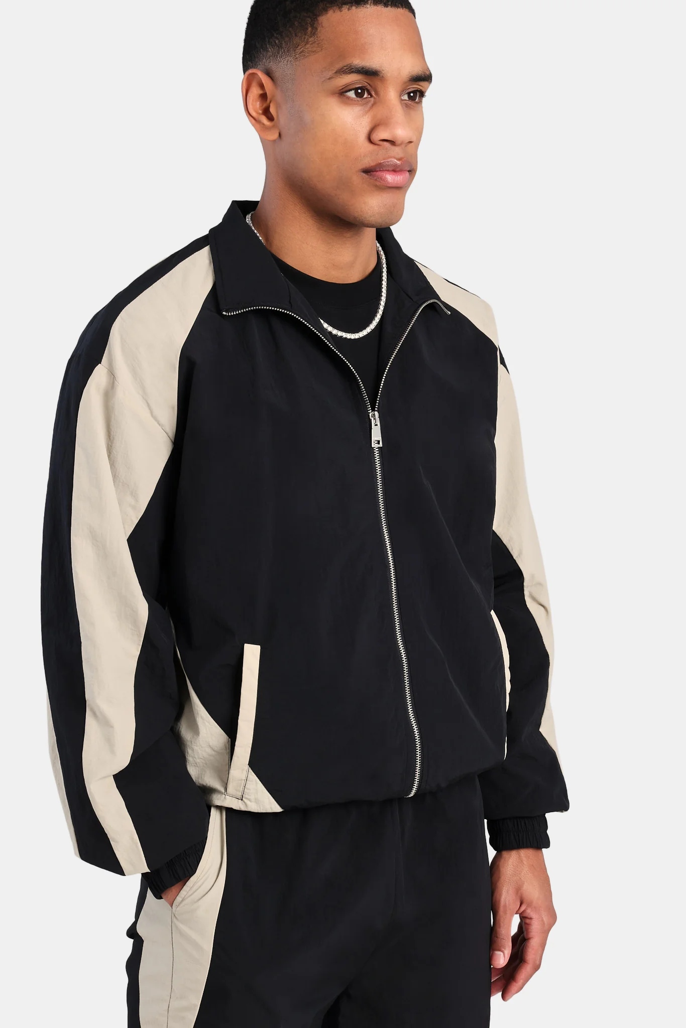 Nylon Panelled Tracksuit - Black - Image 6