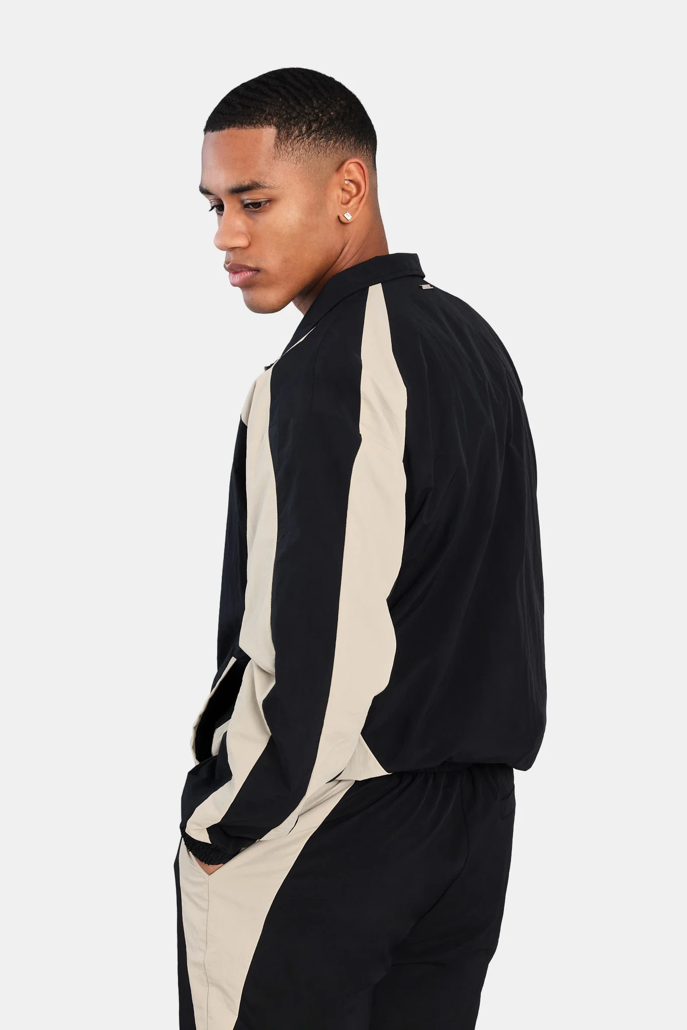 Nylon Panelled Track Jacket - Black - Image 3