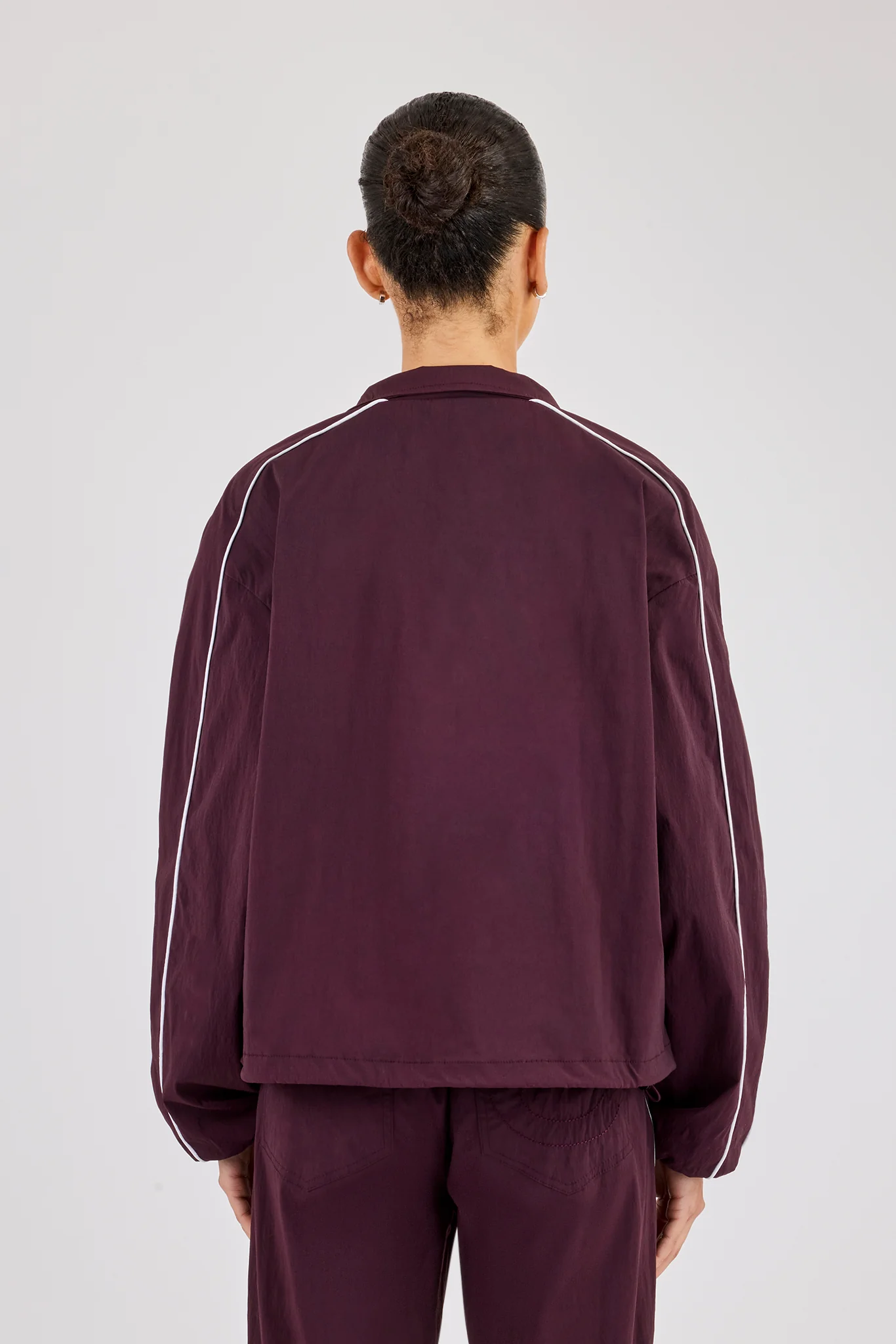 Nylon Piping Track Jacket - Burgundy - Image 4