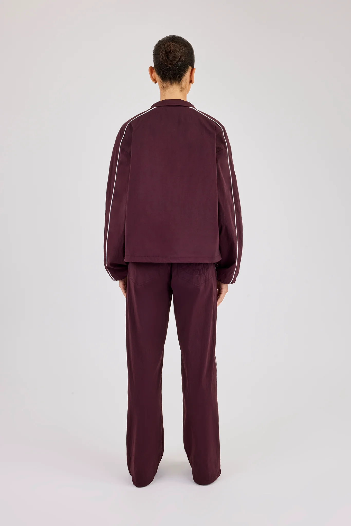 Nylon Piping Track Jacket & Wide Leg Track Pant - Burgundy - Image 4