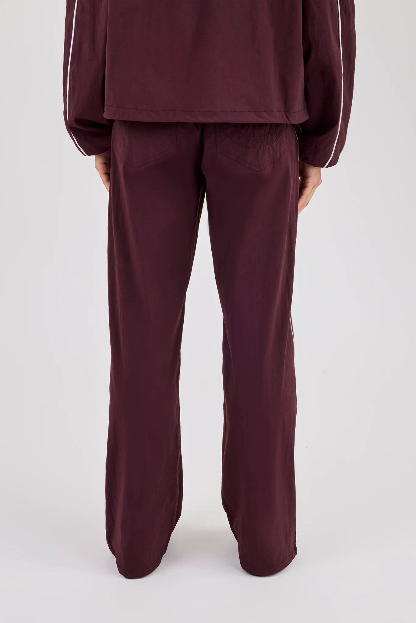 Nylon Piping Wide Leg Track Pant - Burgundy - Image 4