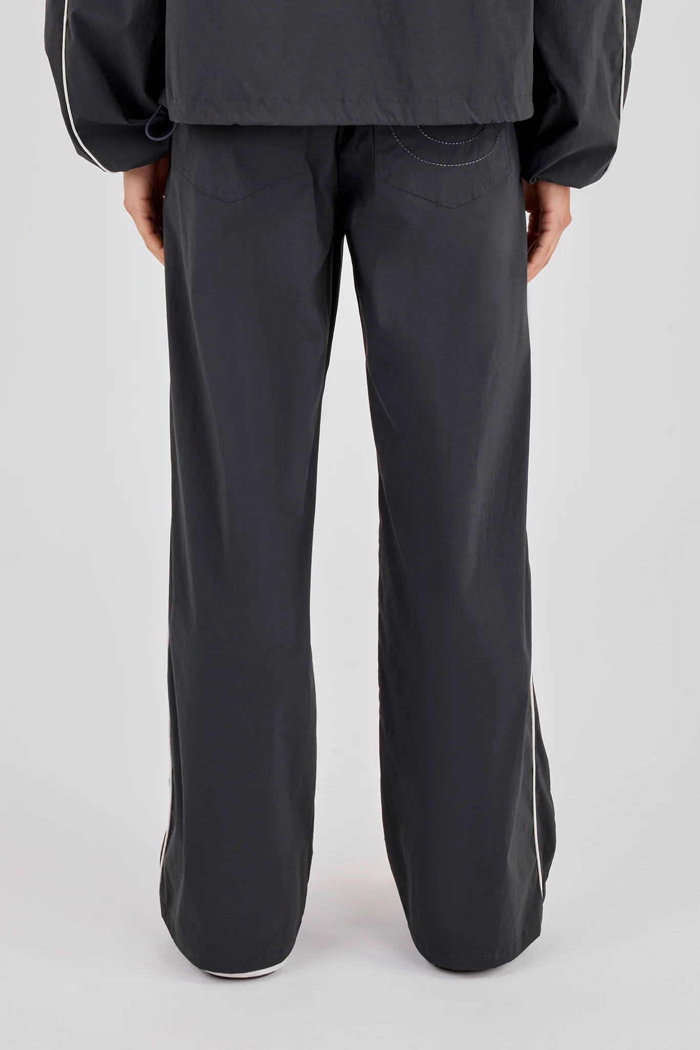 Nylon Piping Wide Leg Track Pant - Charcoal - Image 3