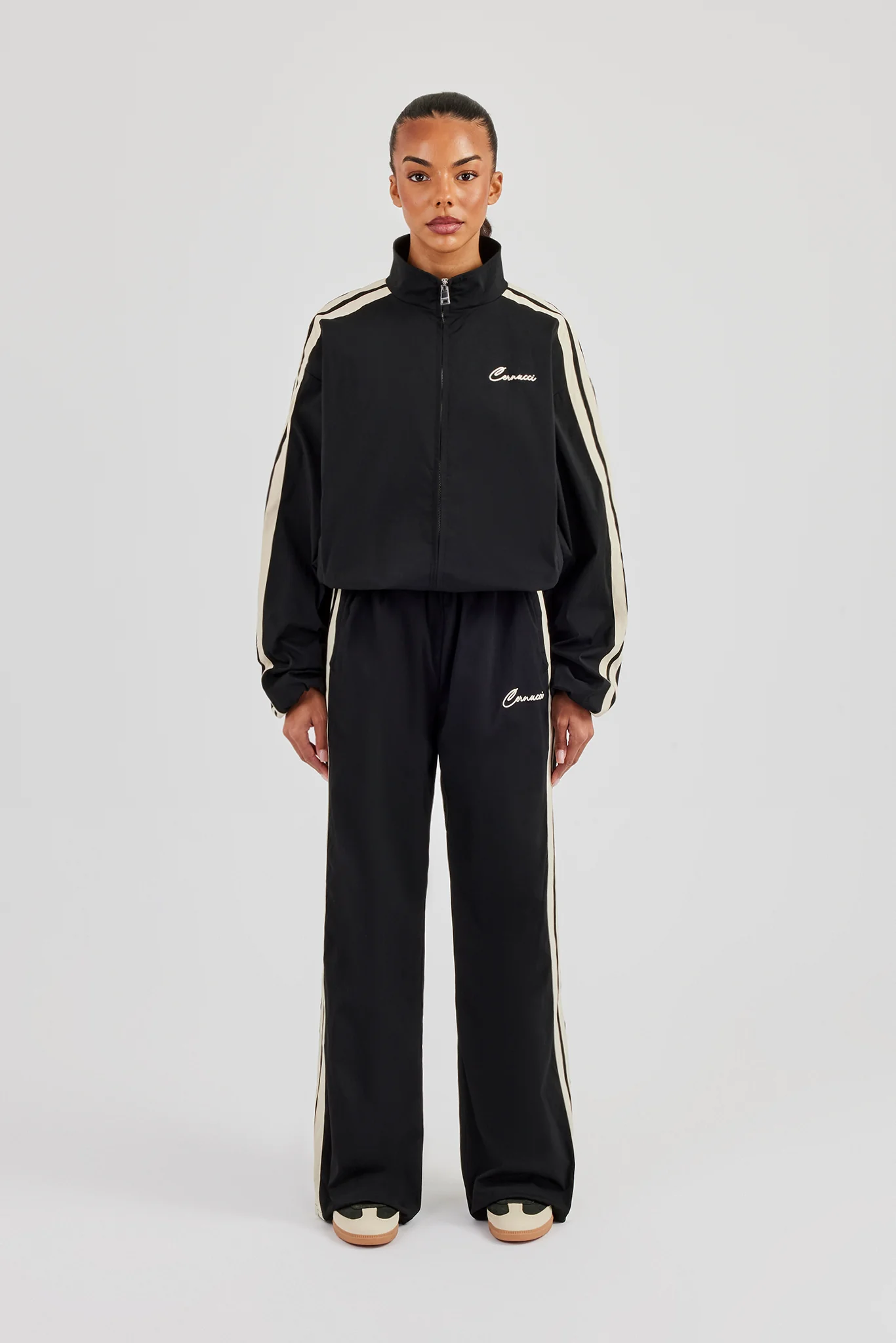 Nylon Taping Track Jacket & Bottoms - Black - Image 4