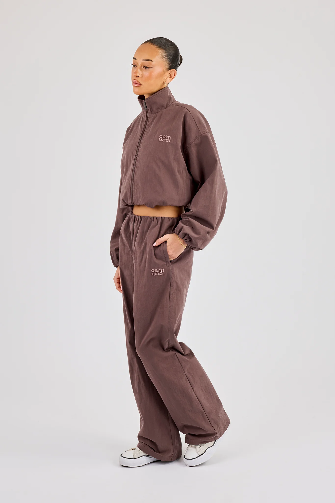 Nylon Waistbandless Jogger - Dark Brown - Image 4