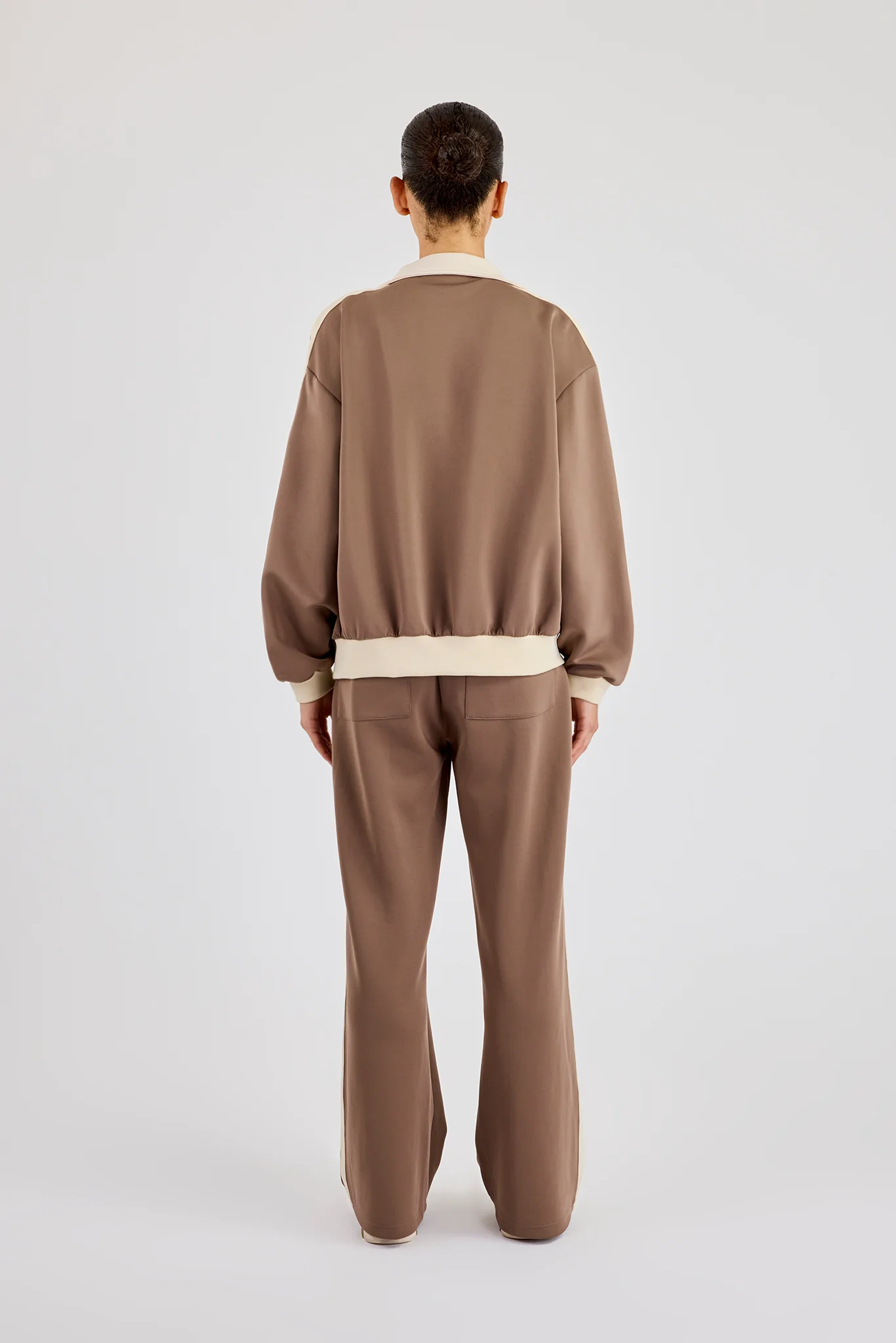 Off White Rib Contrast Panel Track Top & Pant - Taupe - Image 4