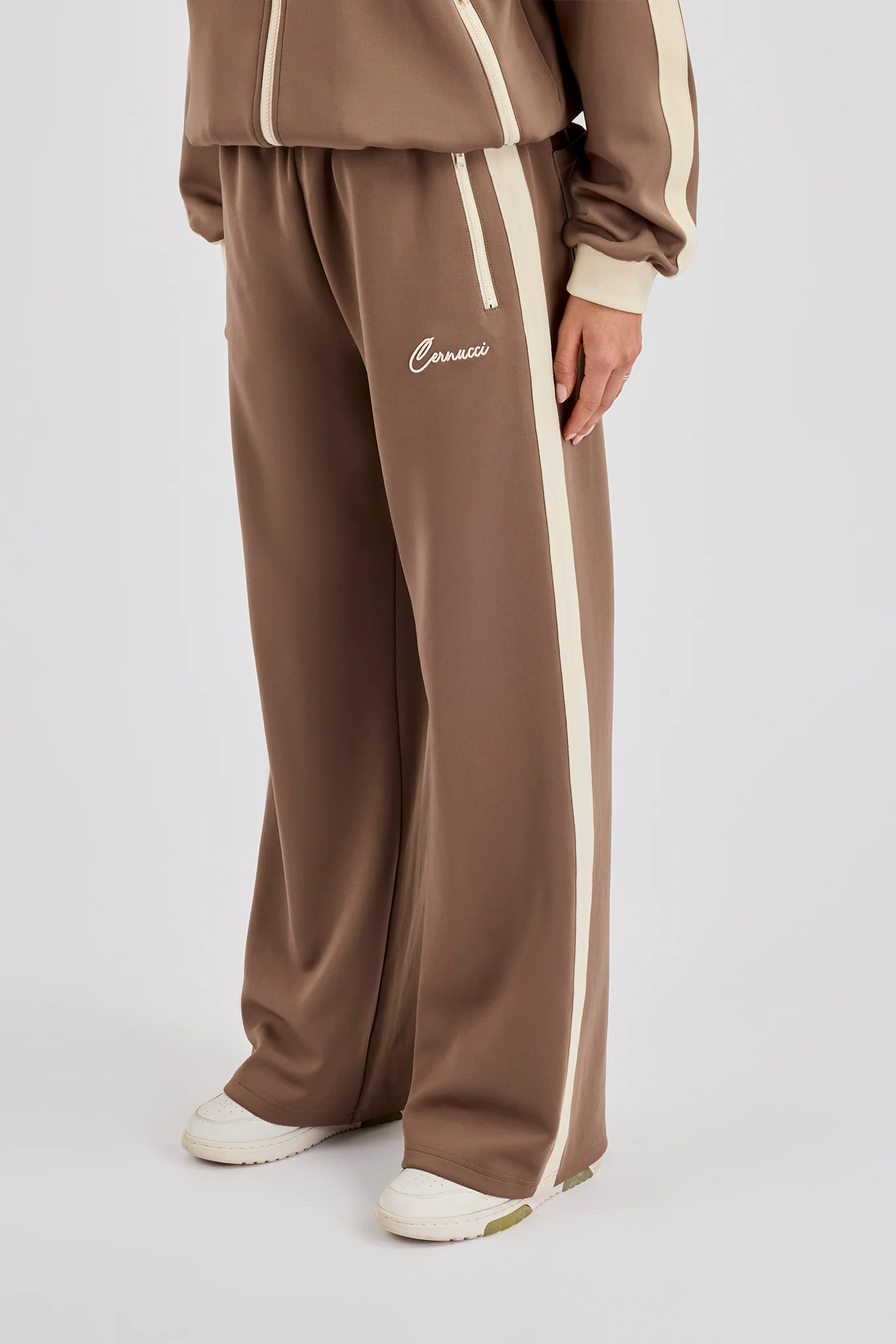 Off White Rib Contrast Track Pant - Taupe