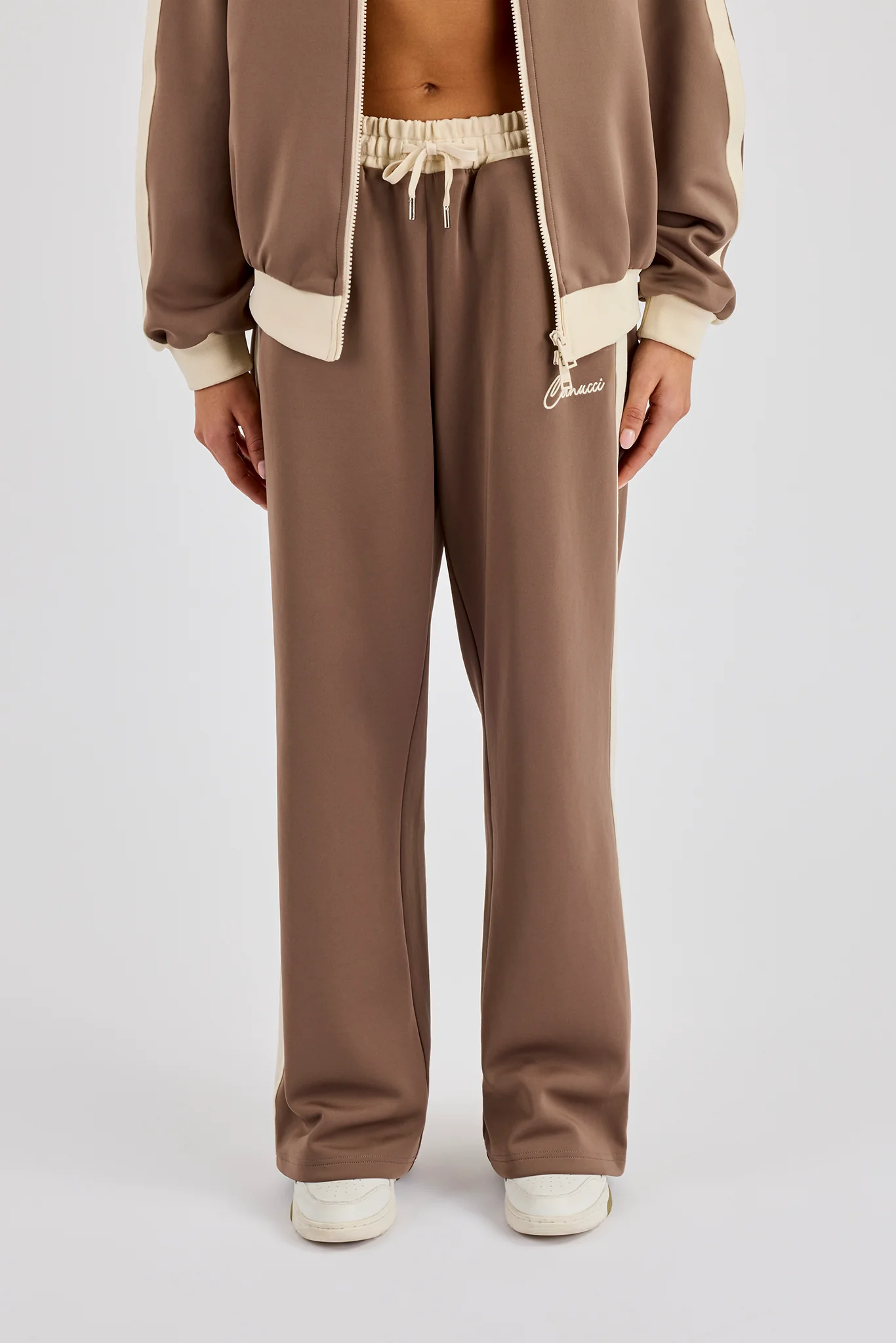 Off White Rib Contrast Track Pant - Taupe - Image 2