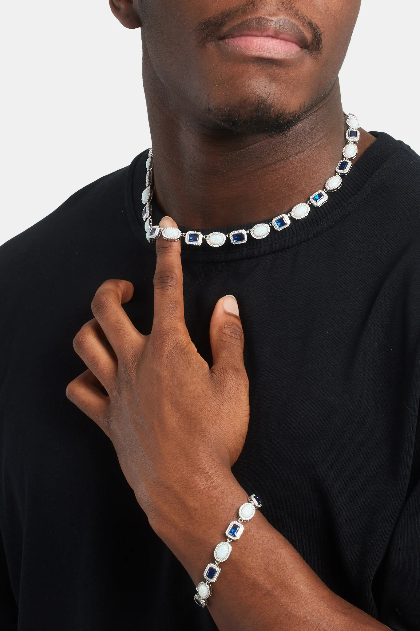 Opal & Blue Gemstone Chain & Bracelet - 10mm - Image 2