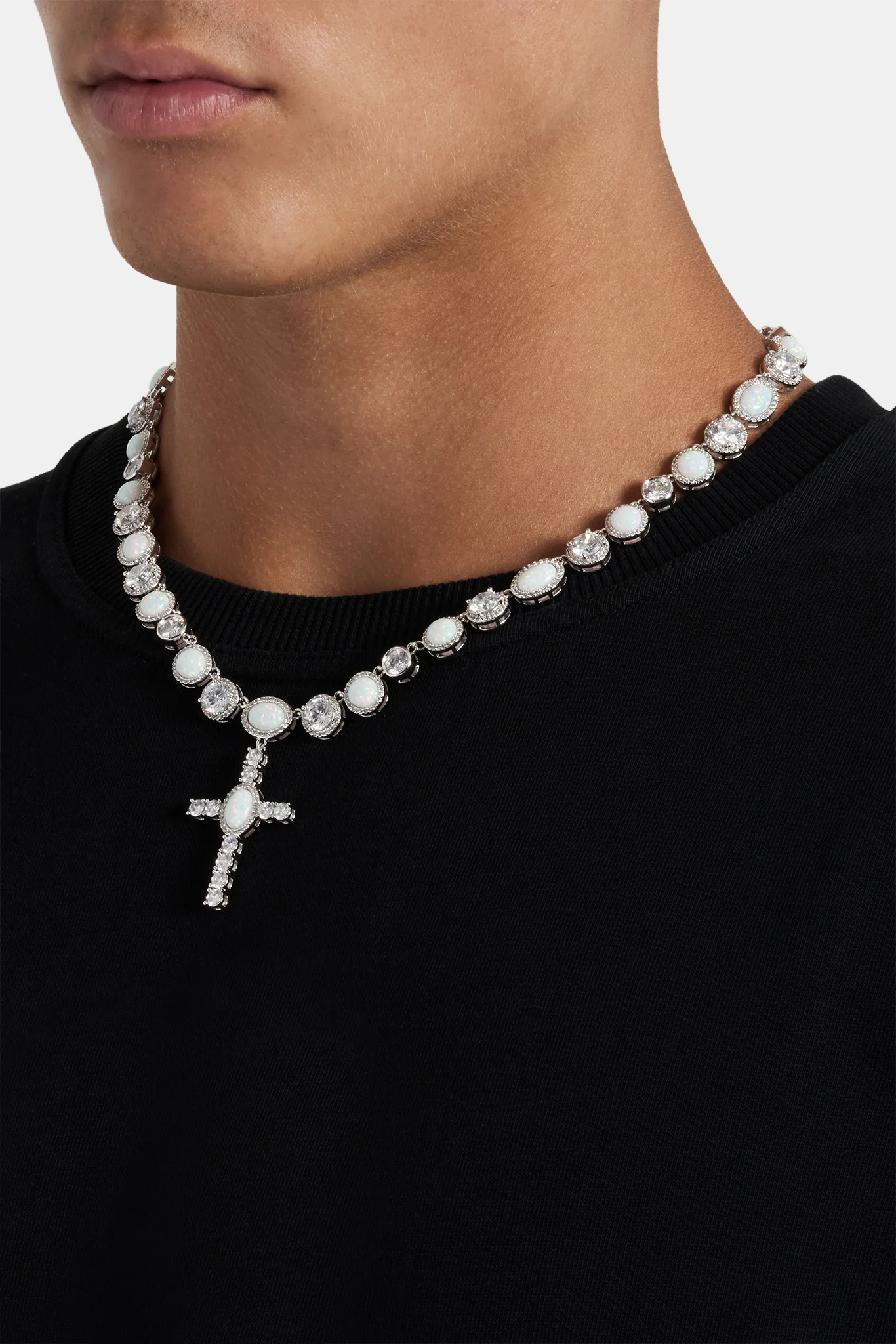 Opal & Round CZ Drop Cross Chain - Image 3