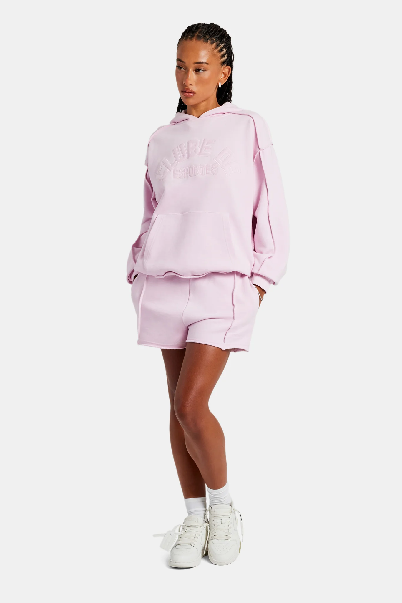 Overlock Oversized Hoodie & Short Set - Pink - Image 3
