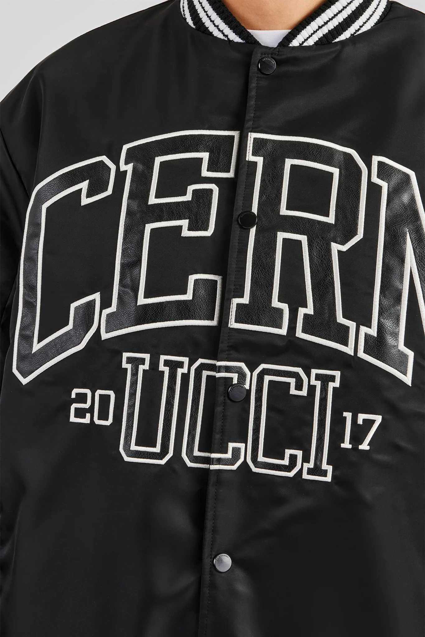 Oversized 17 Nylon Applique Bomber Jacket - Black - Image 3