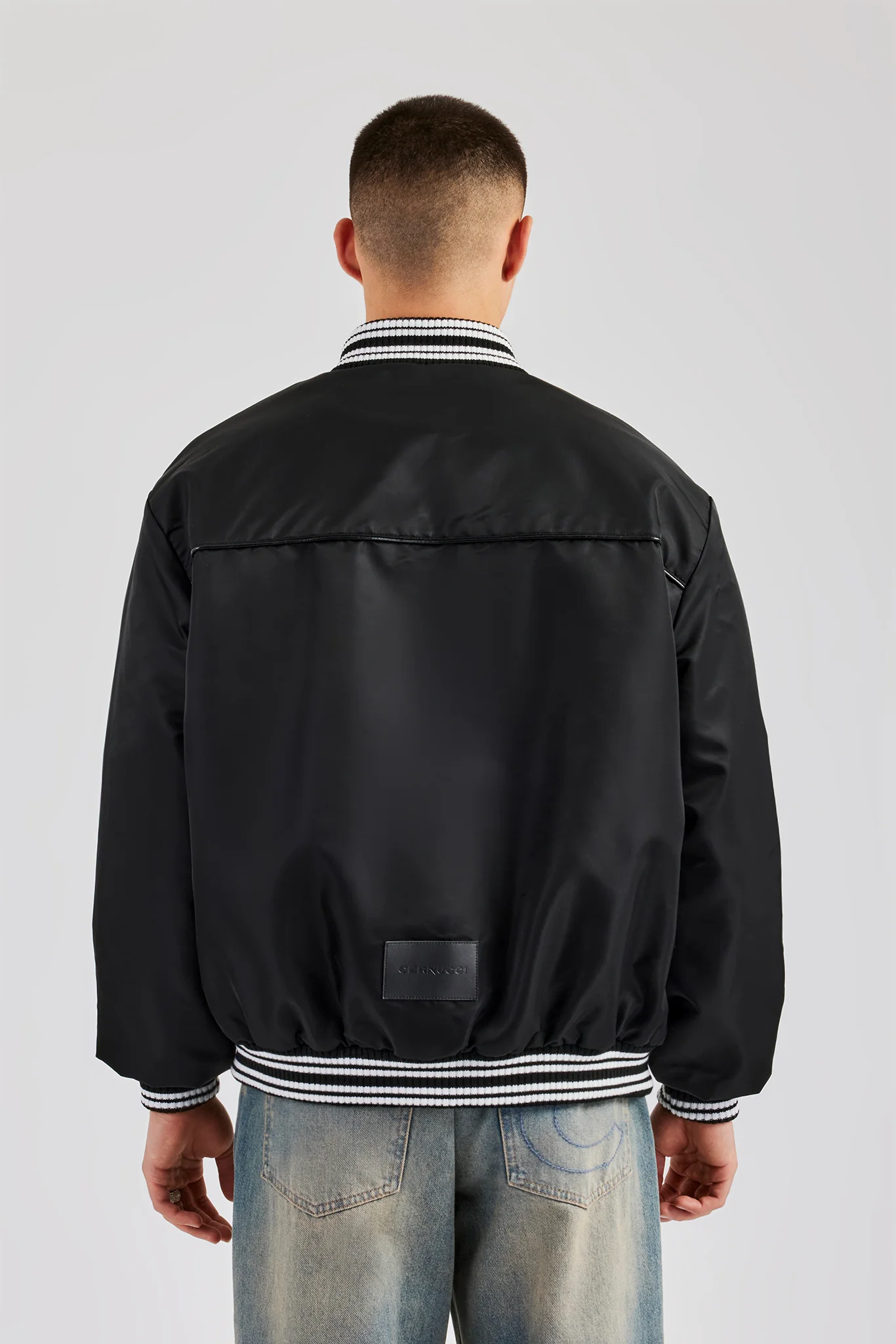 Oversized 17 Nylon Applique Bomber Jacket - Black - Image 5